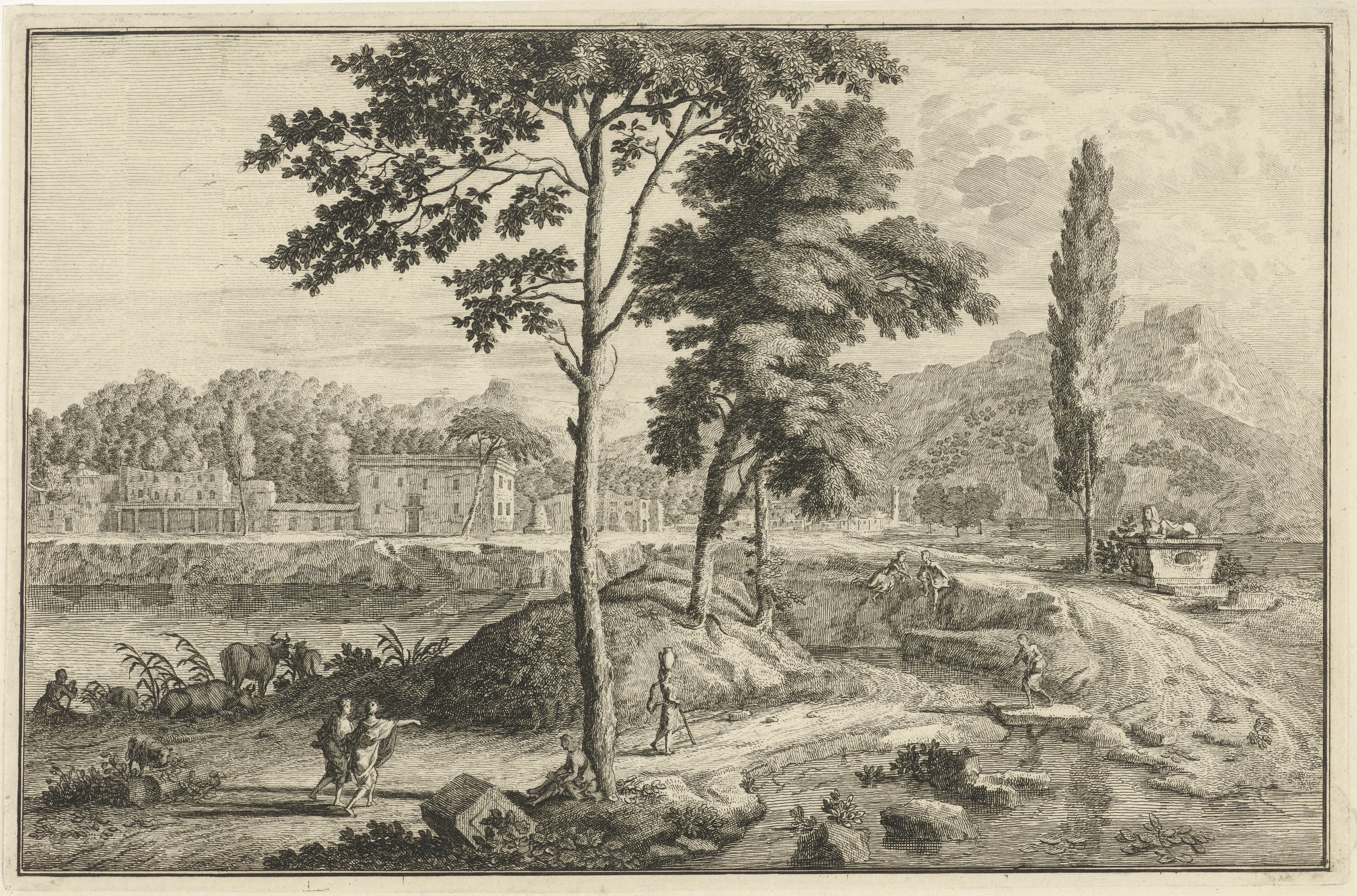 Arcadisch rivierlandschap met sfinx