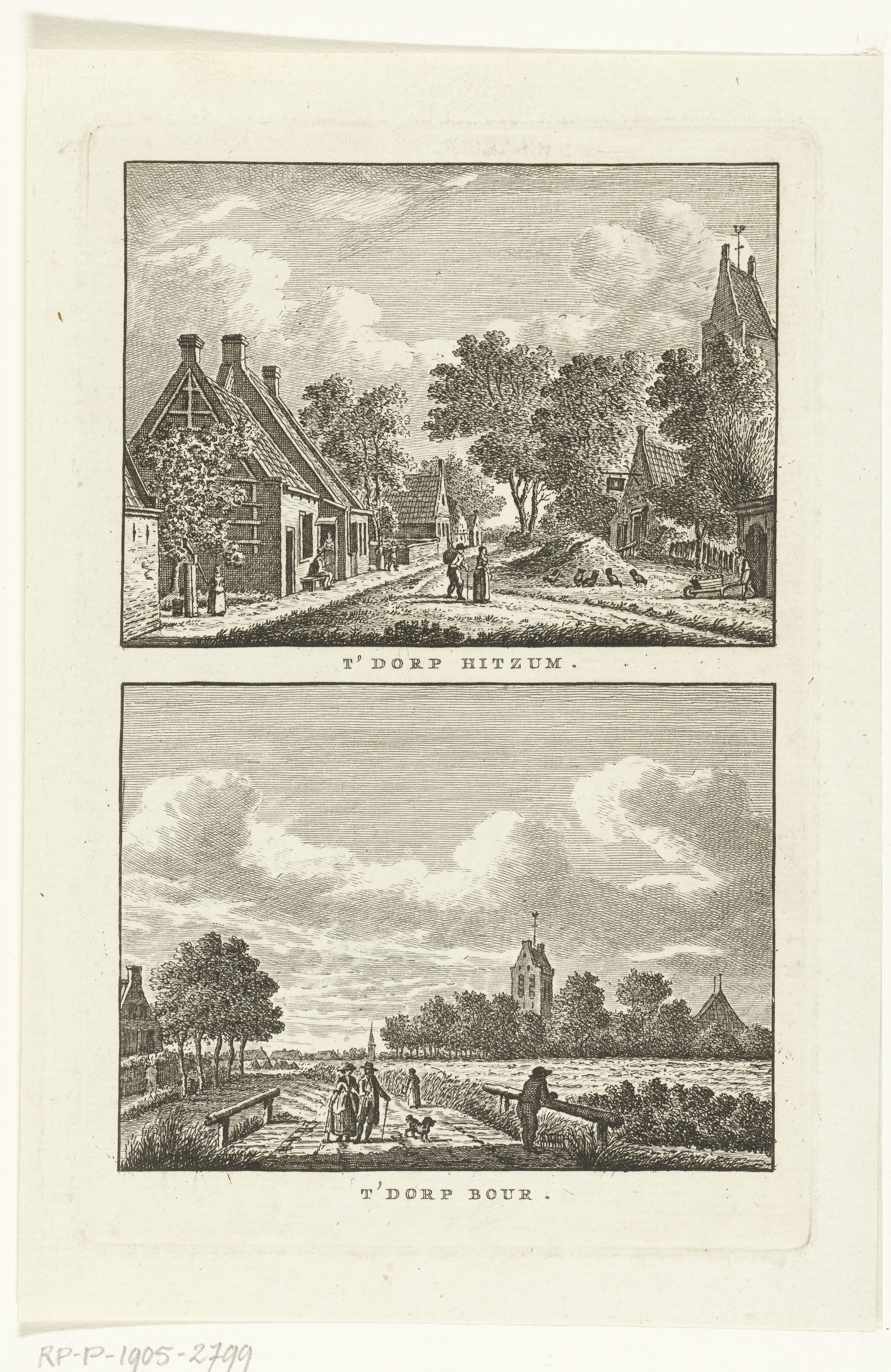 Dorpsgezicht te Hitzum en gezicht op het dorp Boer