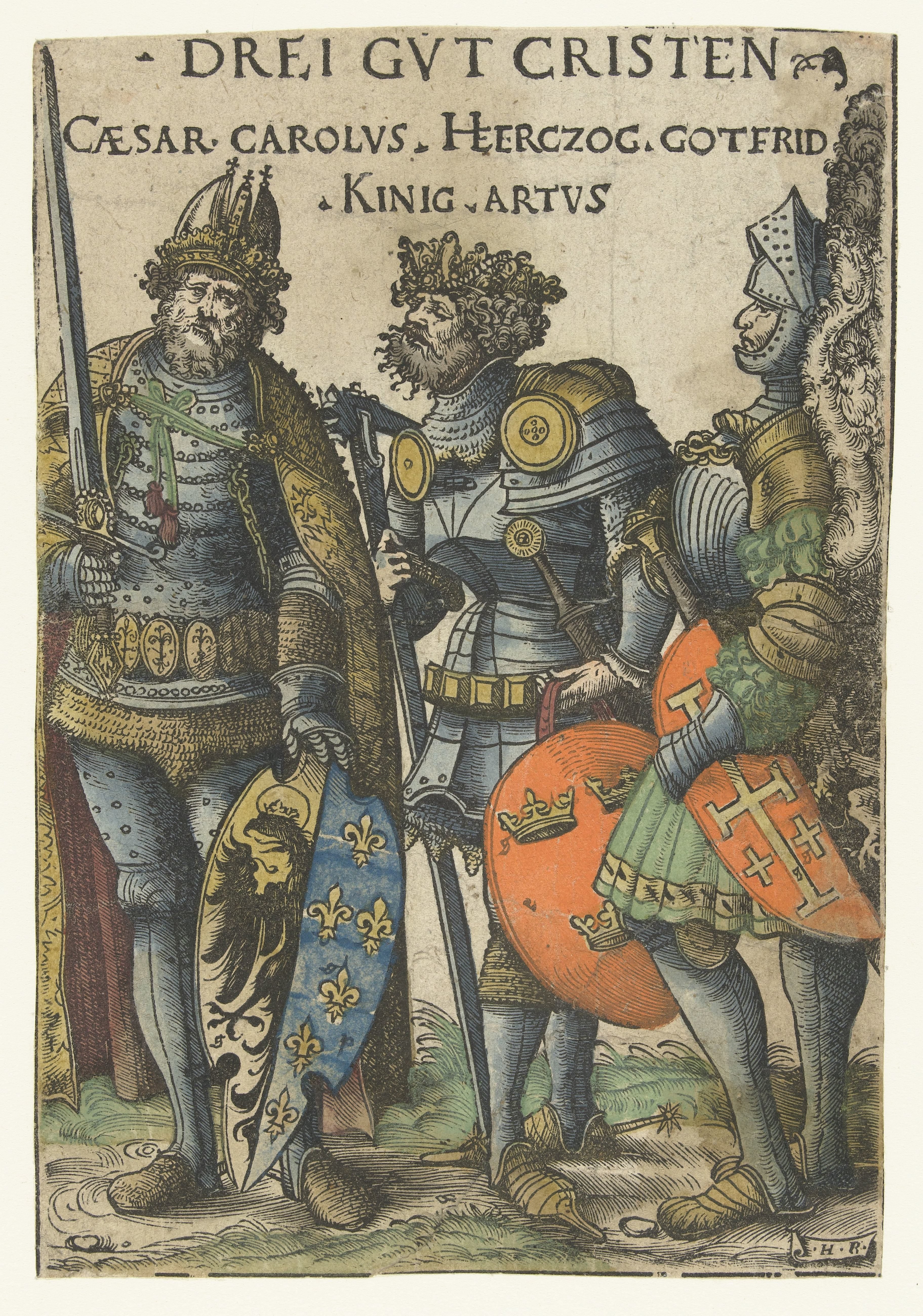 Karel de Grote, Godfried IV van Bouillon en Koning Arthur als drie christelijke helden