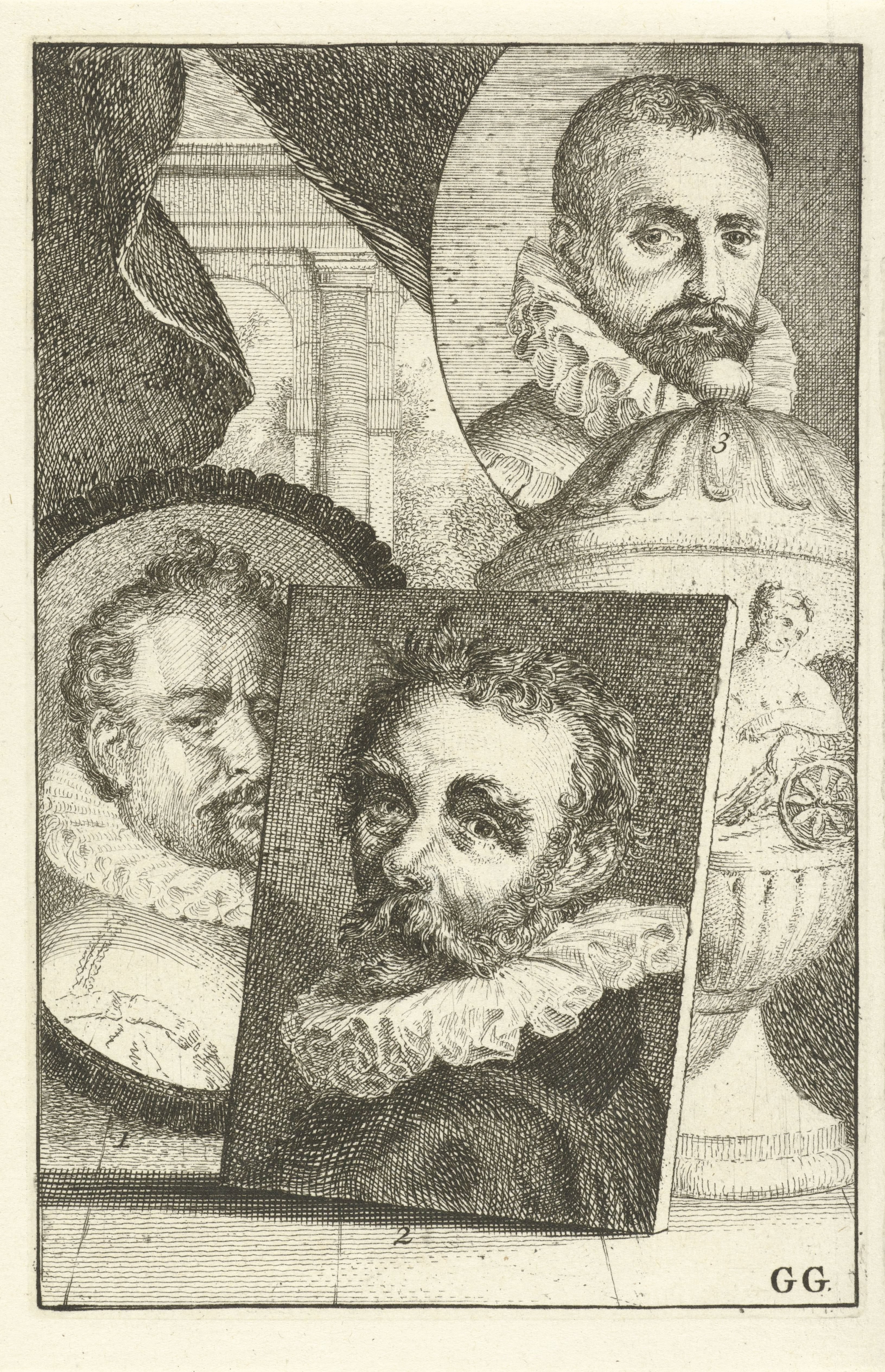 Portretten van Bartholomeus Spranger, Cornelis Ketel en Paul Bril