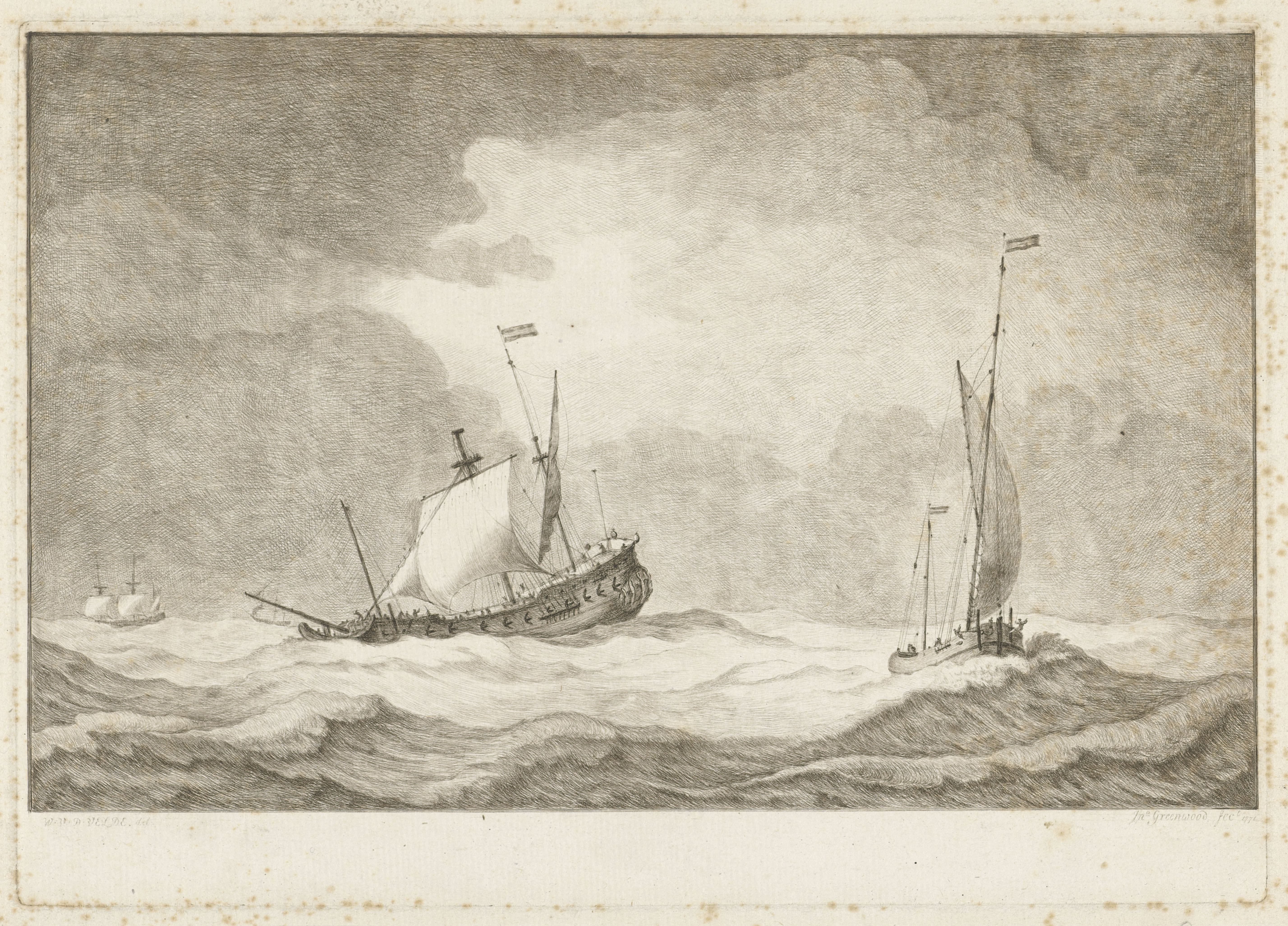 Drie zeilschepen op zee