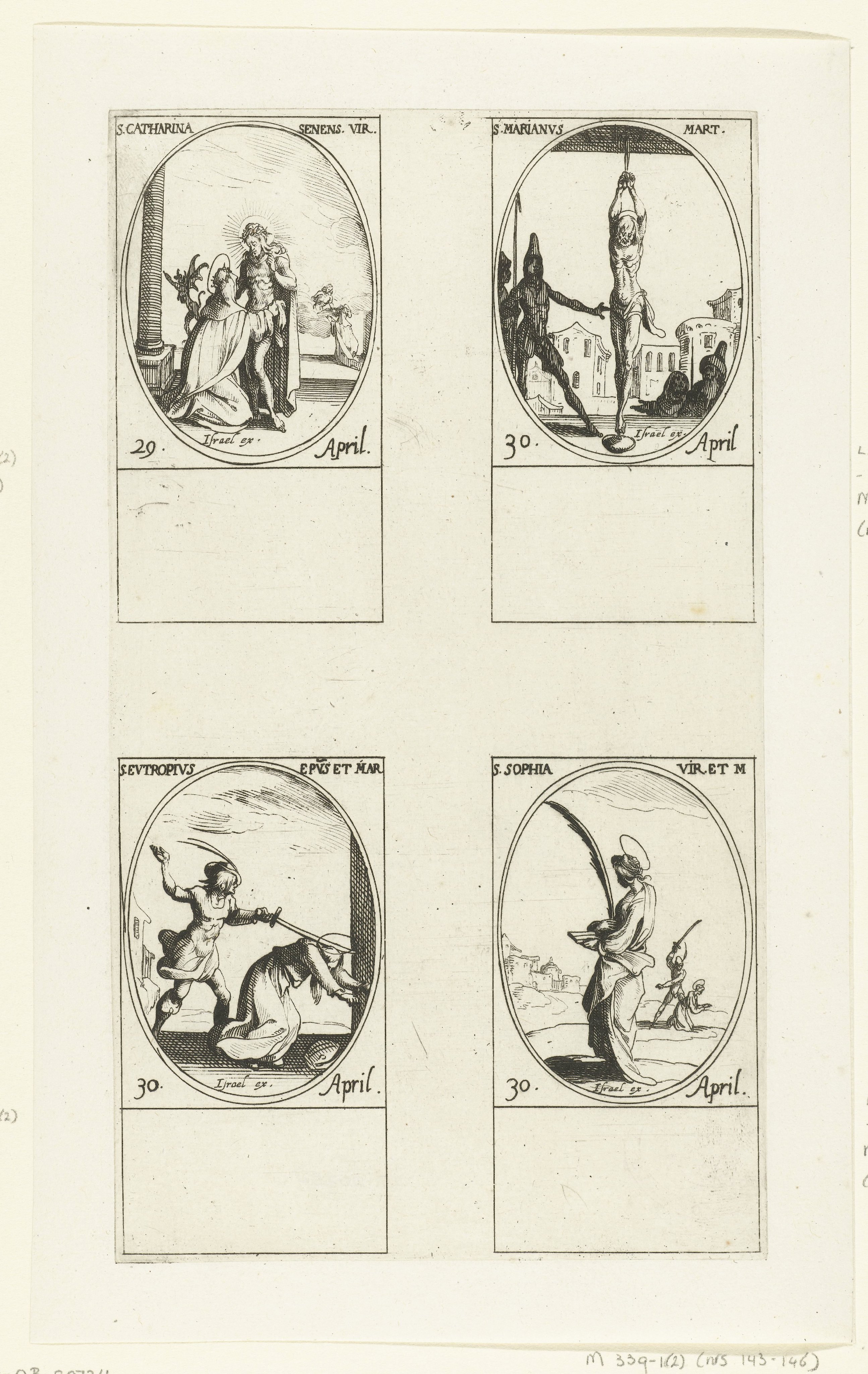 Heilige Catharina van Siena, Heilige Marianus van Lambaesis, Heilige Eutropius van Saintes, Heilige Sophia (29-30 april)