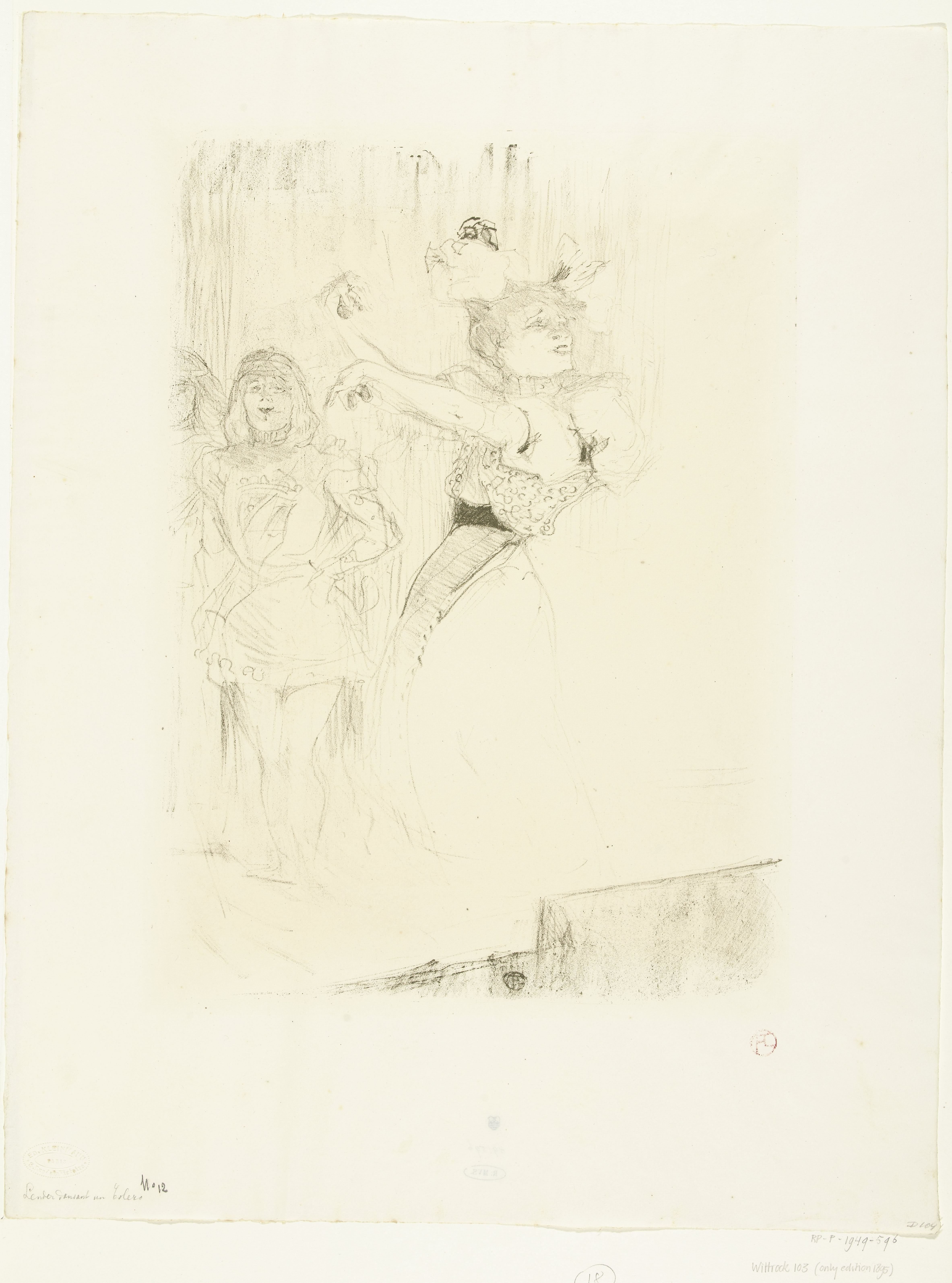Portret van actrice Marcelle Lender terwijl zij de boléro danst in opera Chilpéric