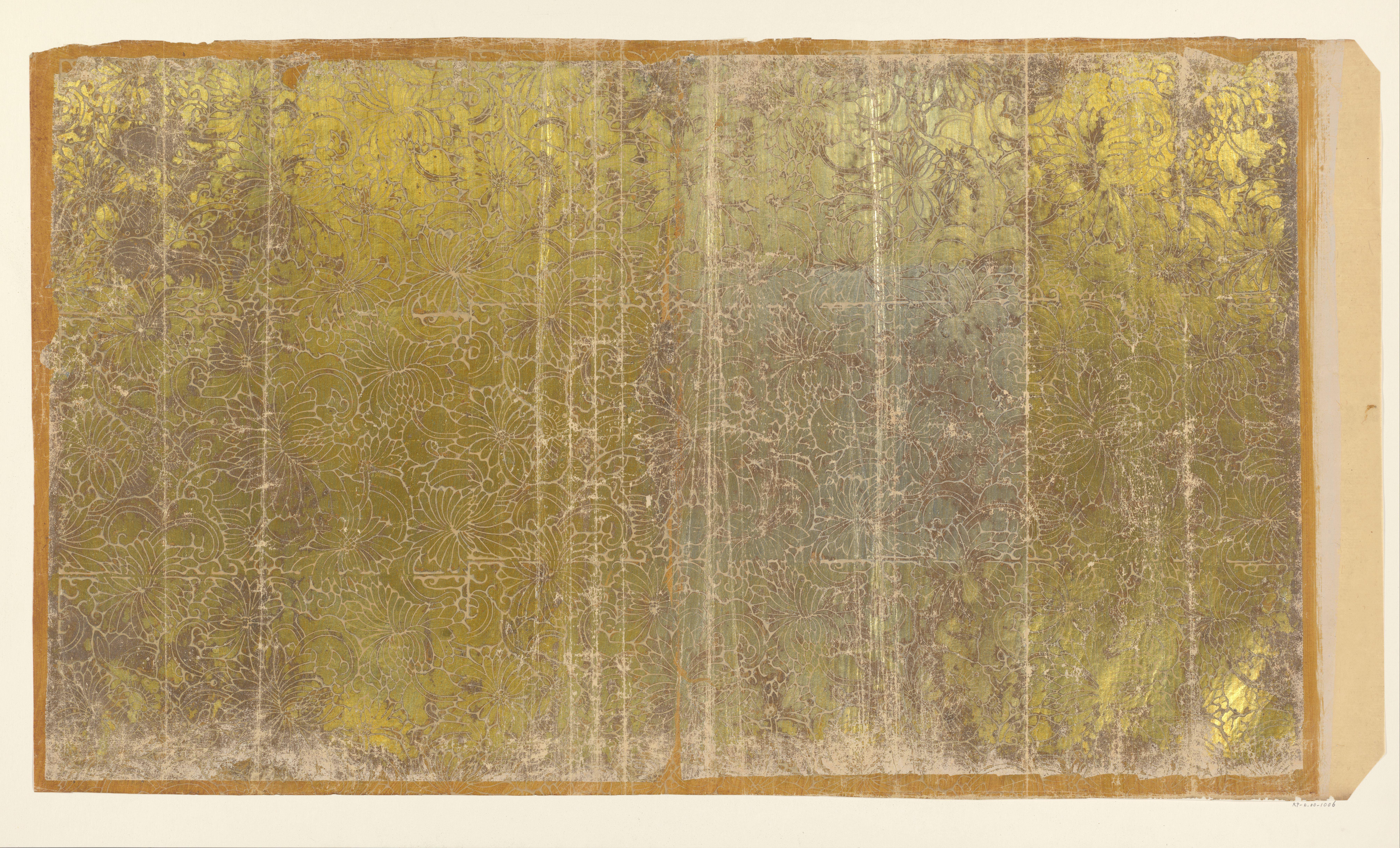 Blad met aaneengesloten bladvullend patroon van chrysanten (één van tien identieke bladen)