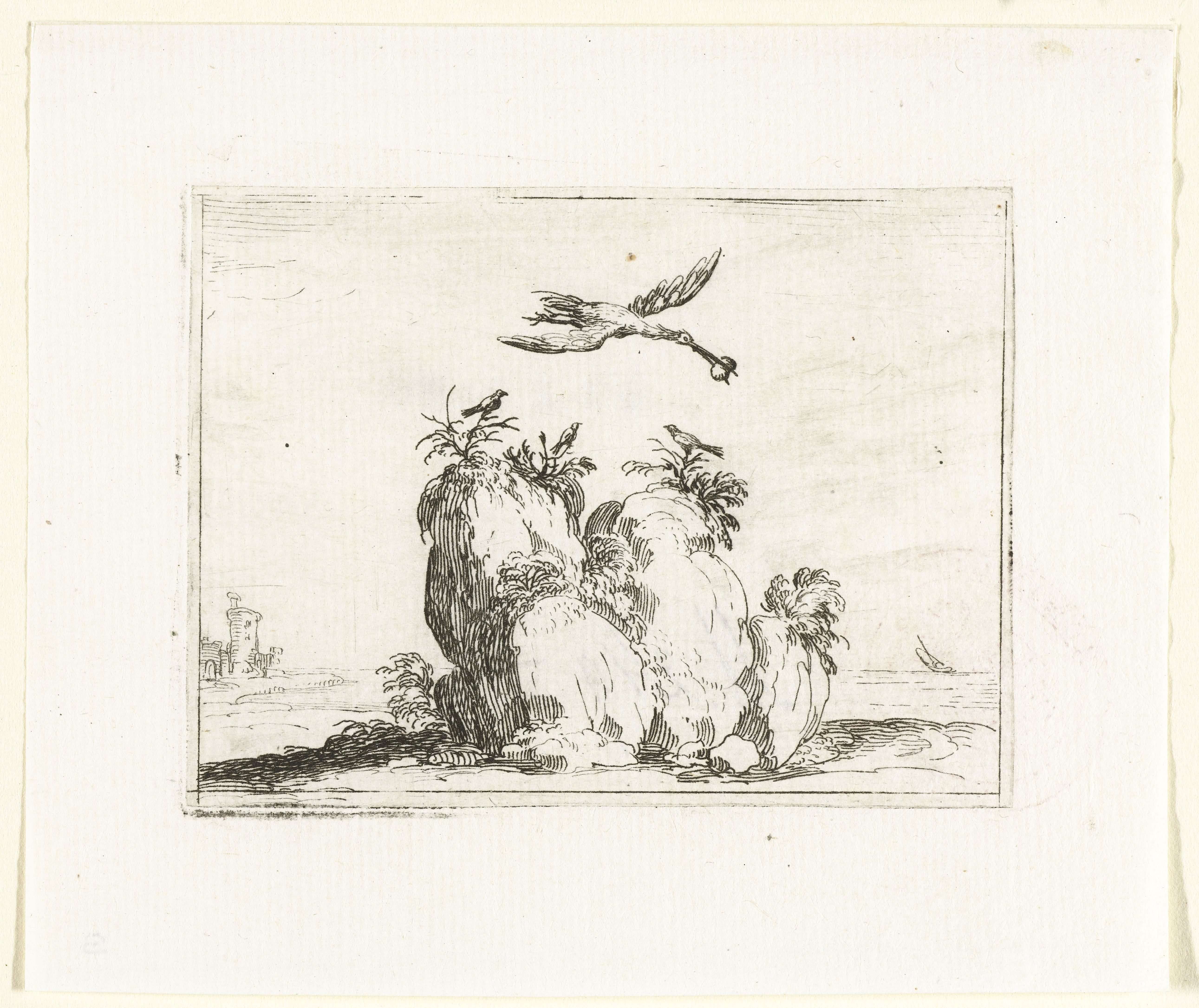 Kraanvogel met een steen in de snavel
