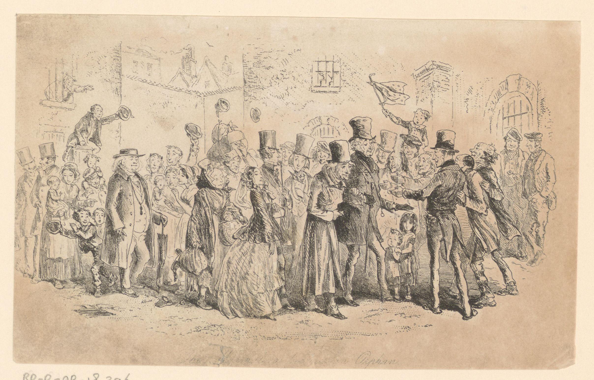 Menigte buiten de gevangenis Marshalsea