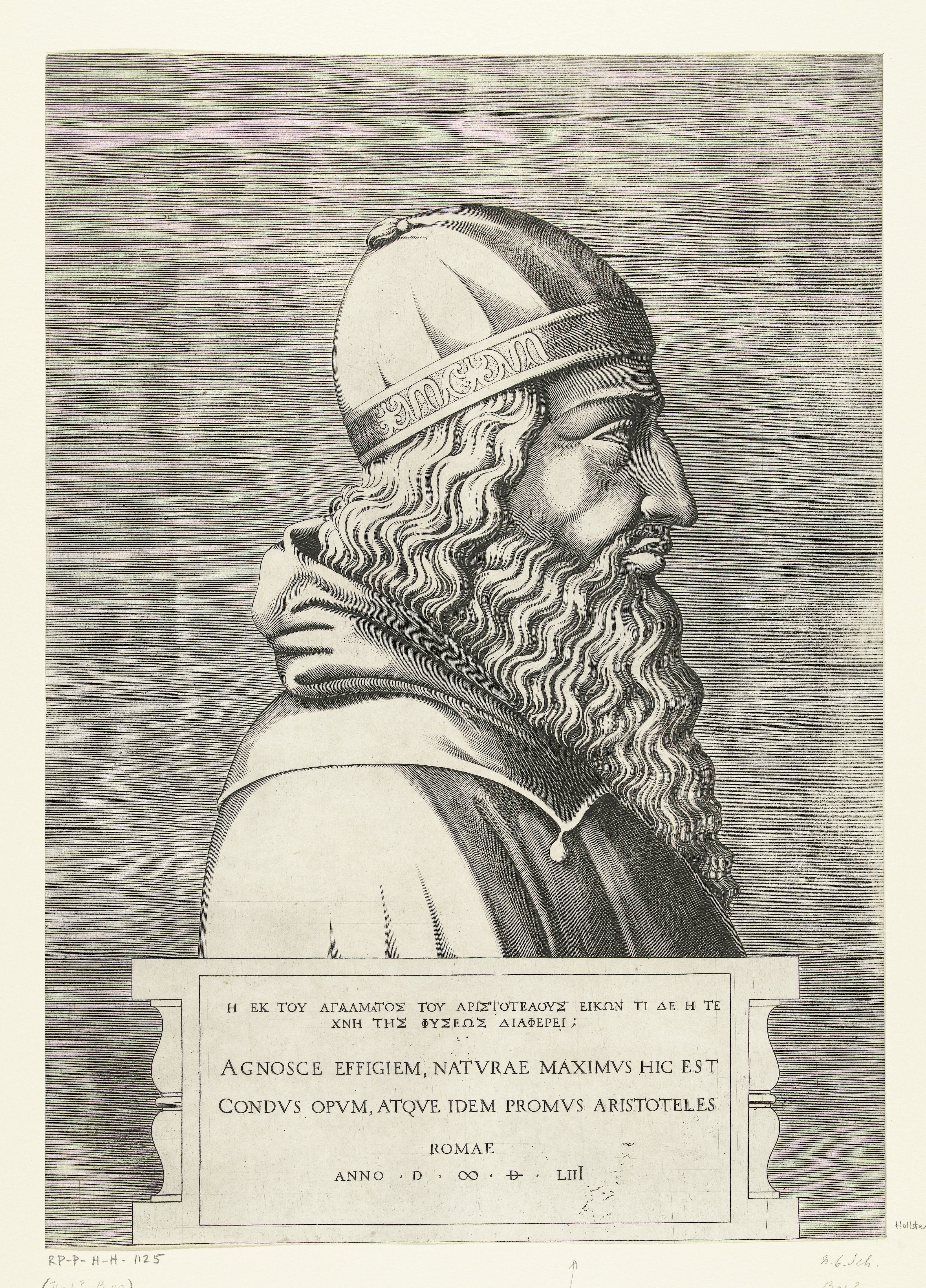 Aristoteles, in profiel naar rechts