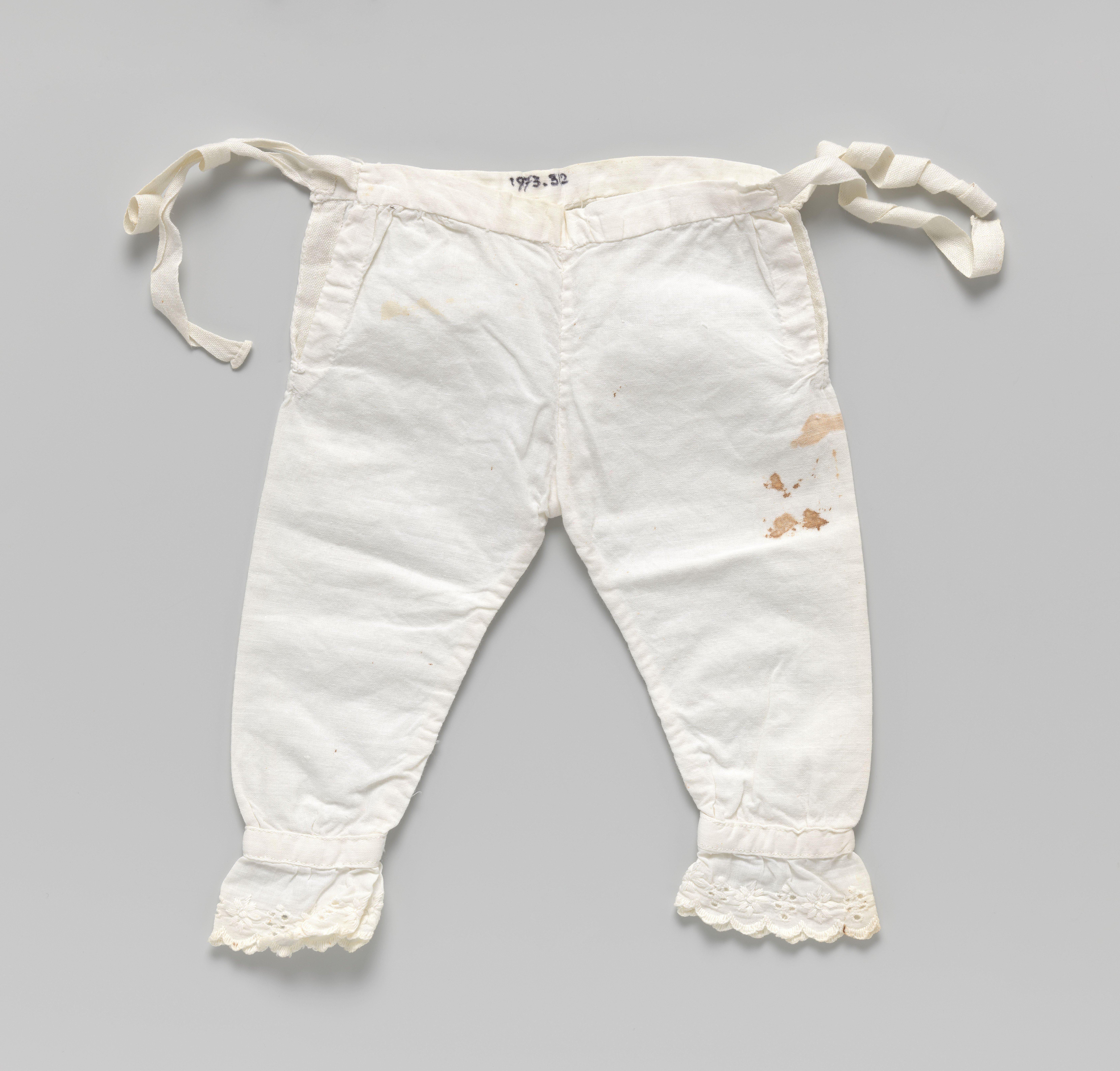 Broek van katoen, met lange pijpen en met banden