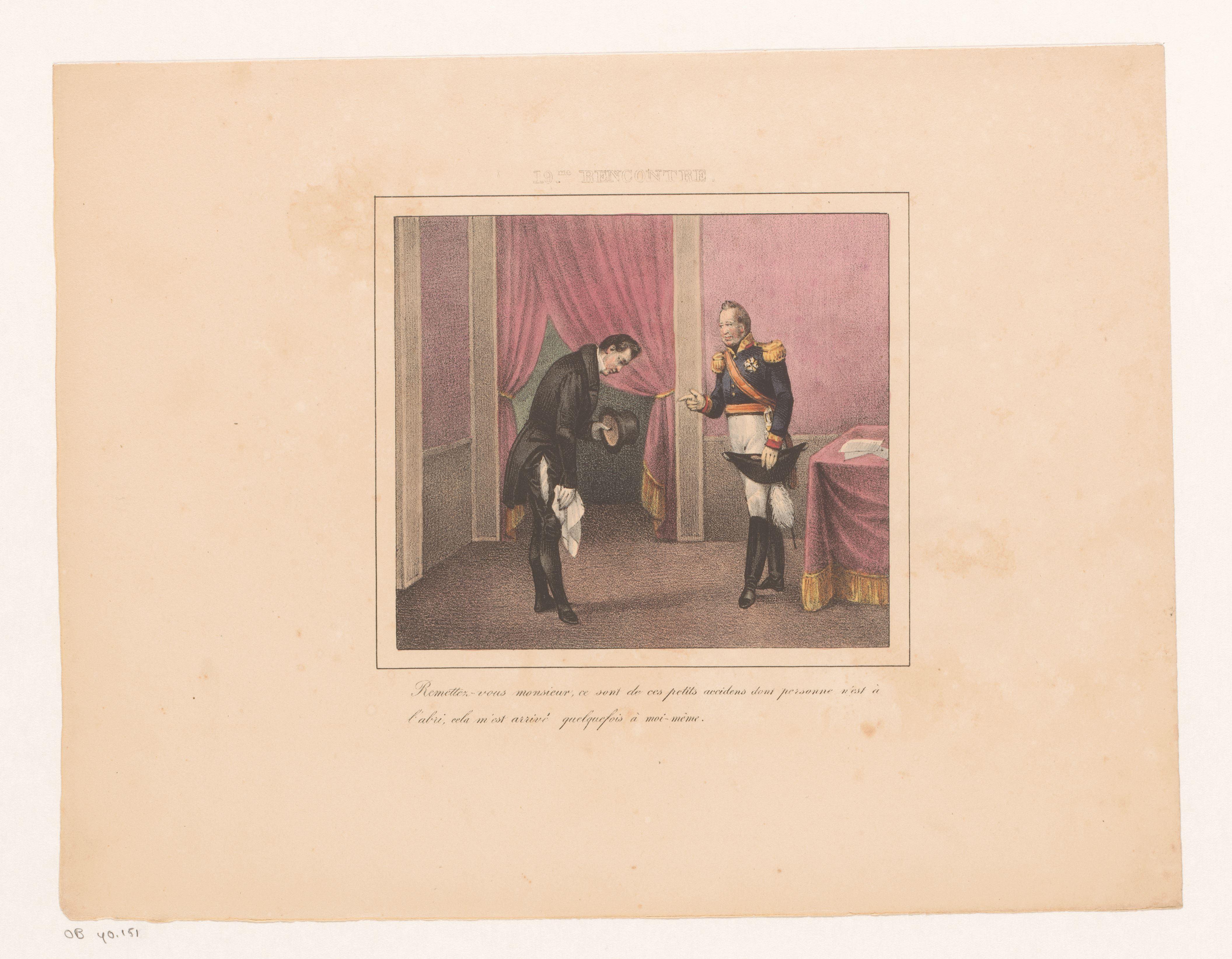 Koning Willem I stelt een man met gescheurde broek gerust, 1829
