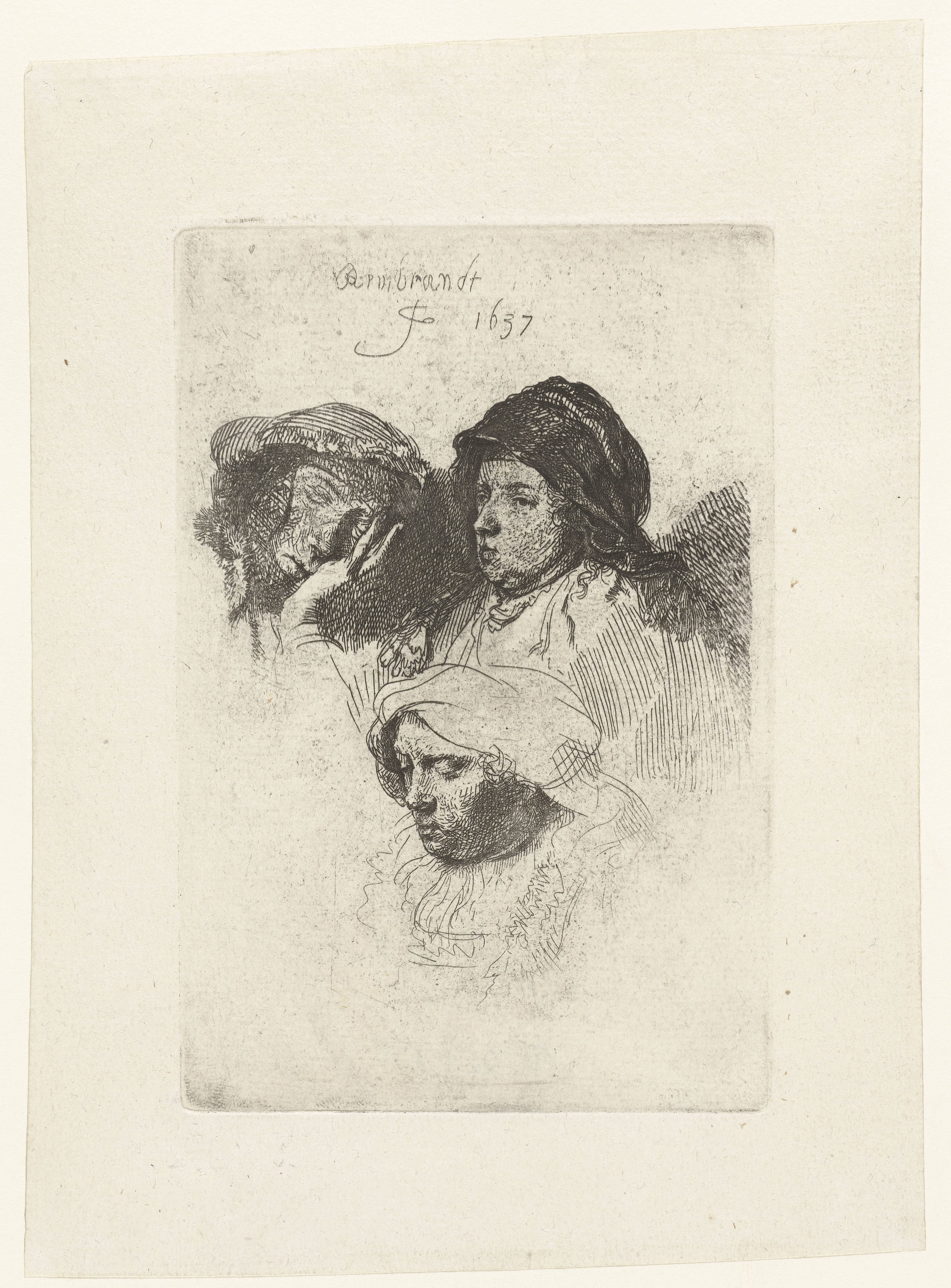 Three heads of women: one asleep