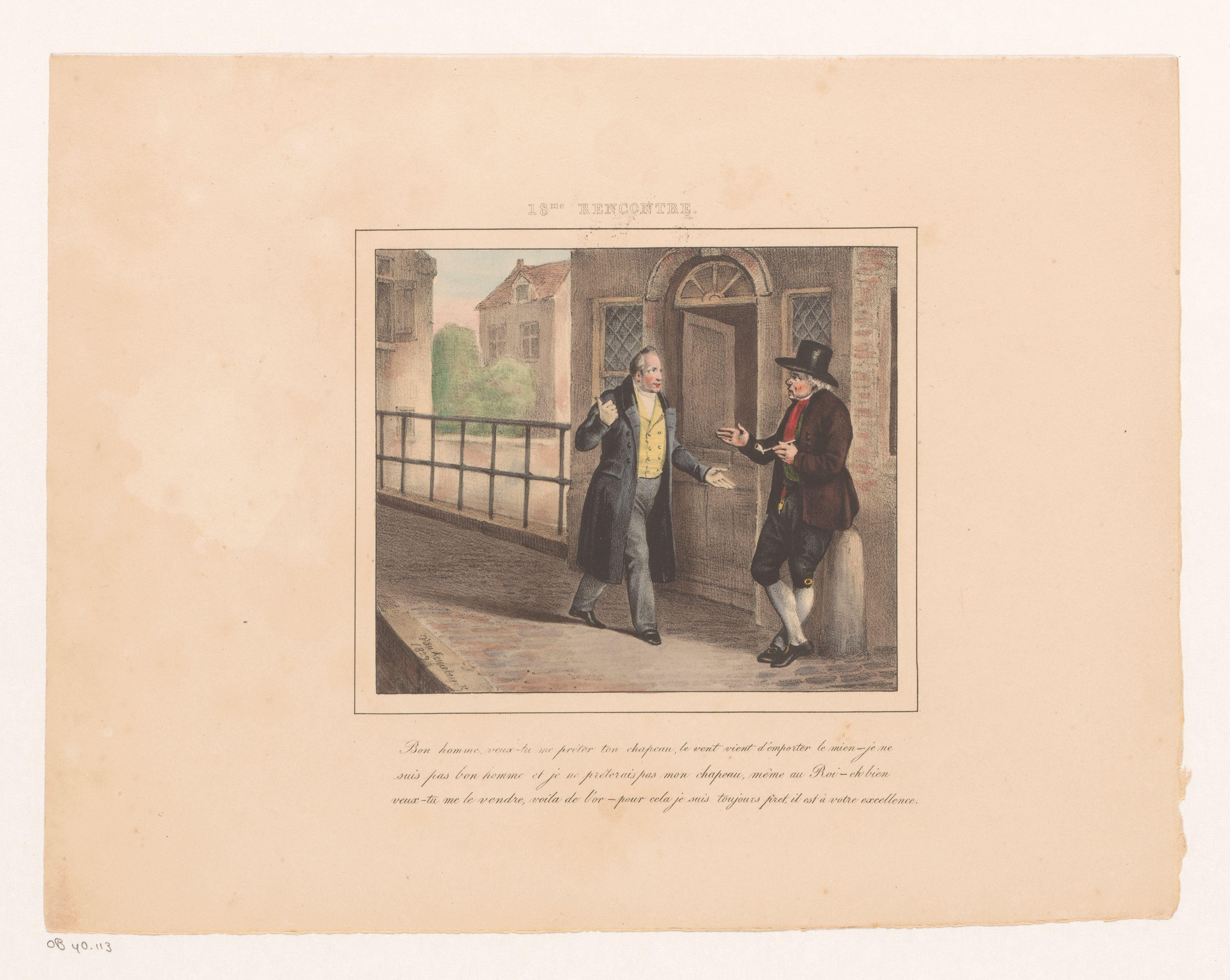 Koning Willem I vraagt een hoed te leen, 1829