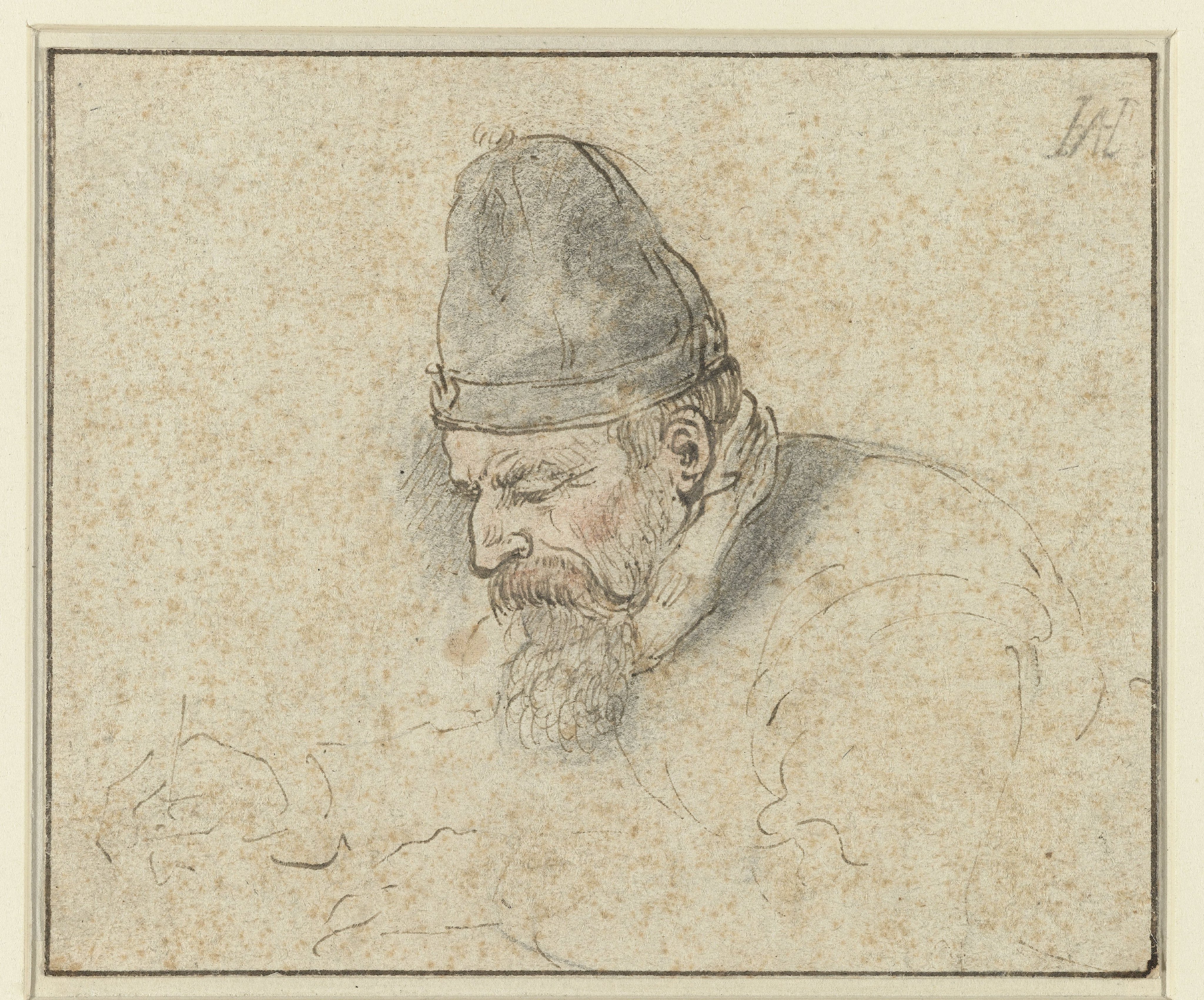 Head of a Man in a Cap, Drawing or Writing