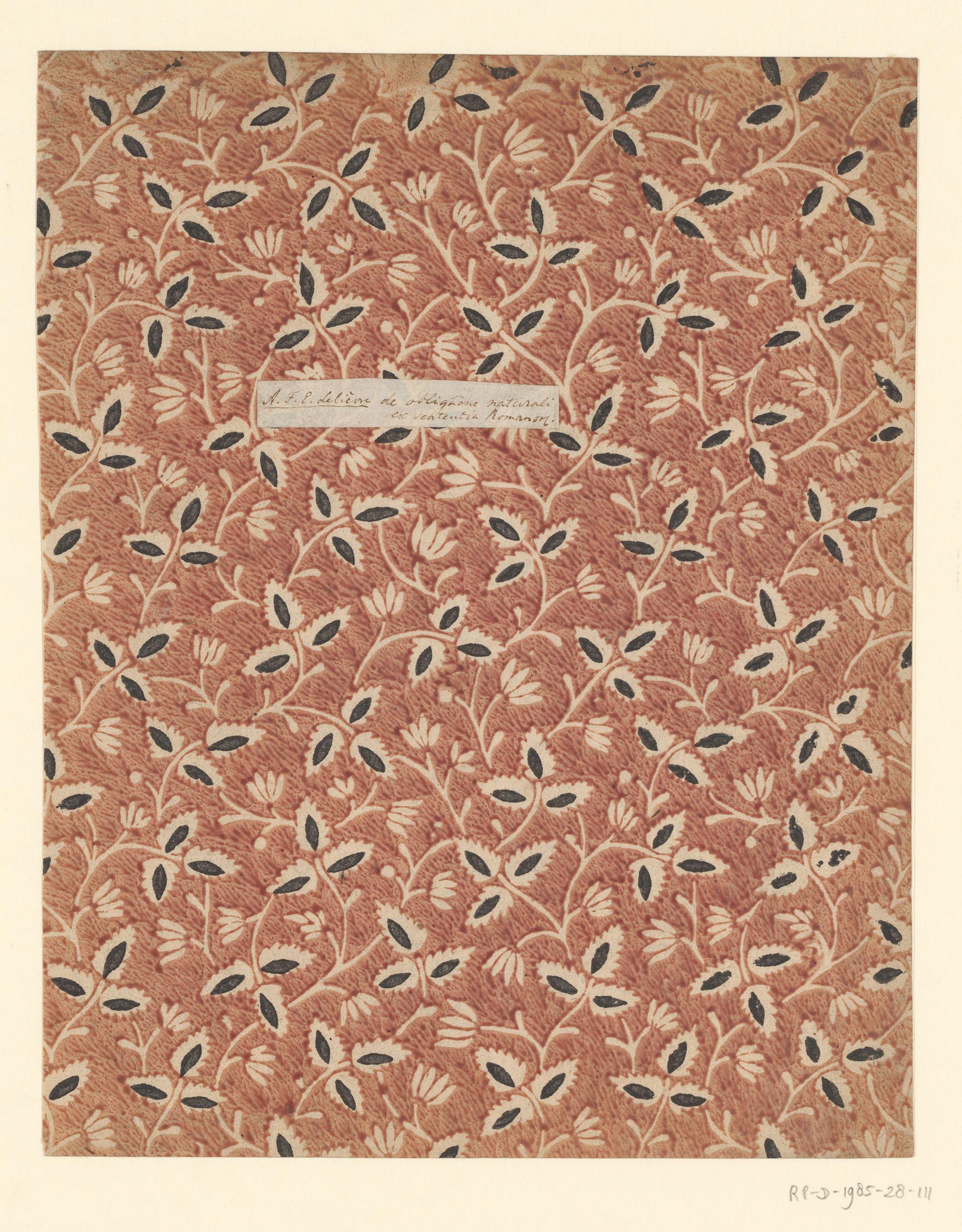 Blad met strooipatroon van uitgespaard takje met blad