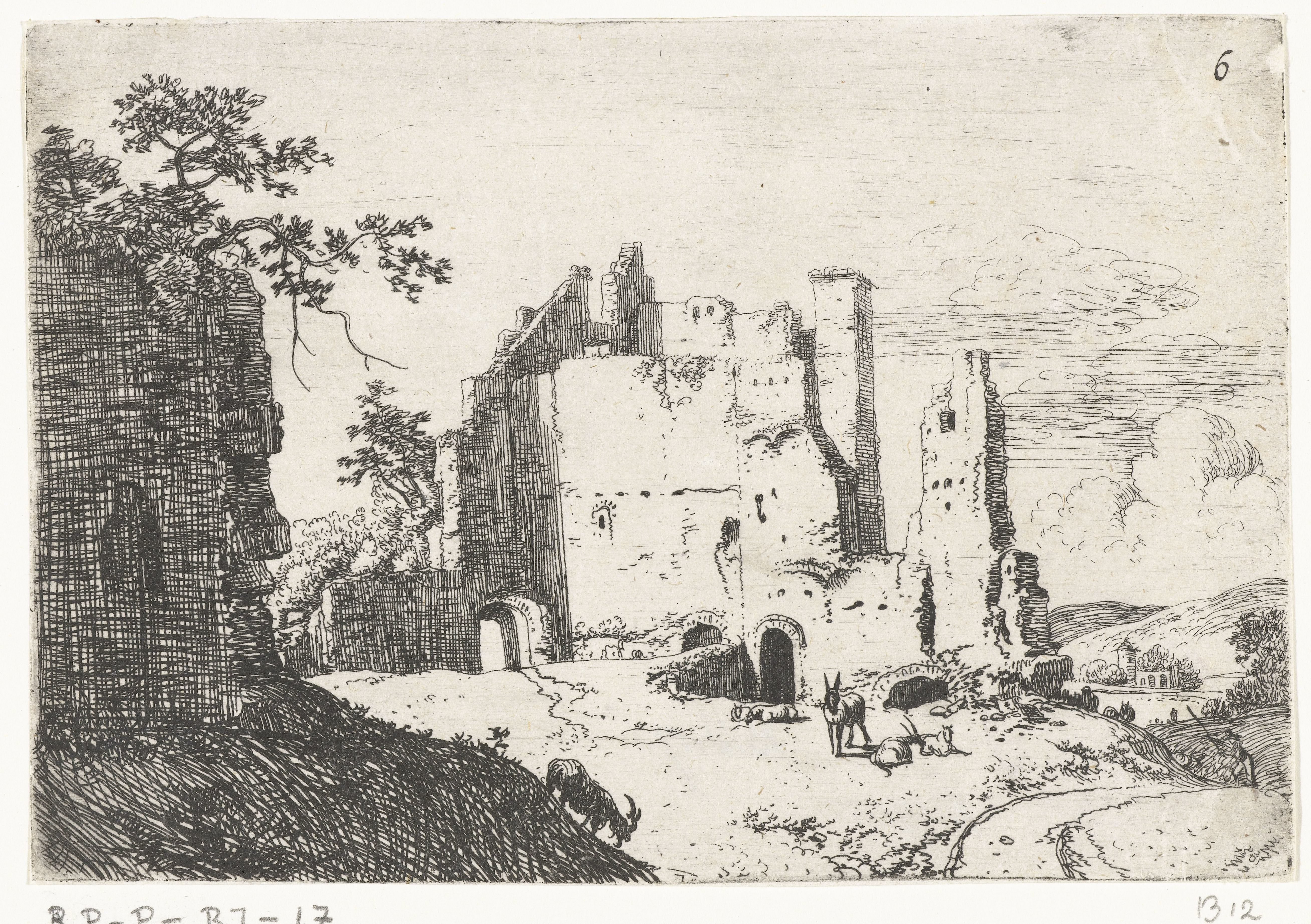 Ruïne met grazende geiten