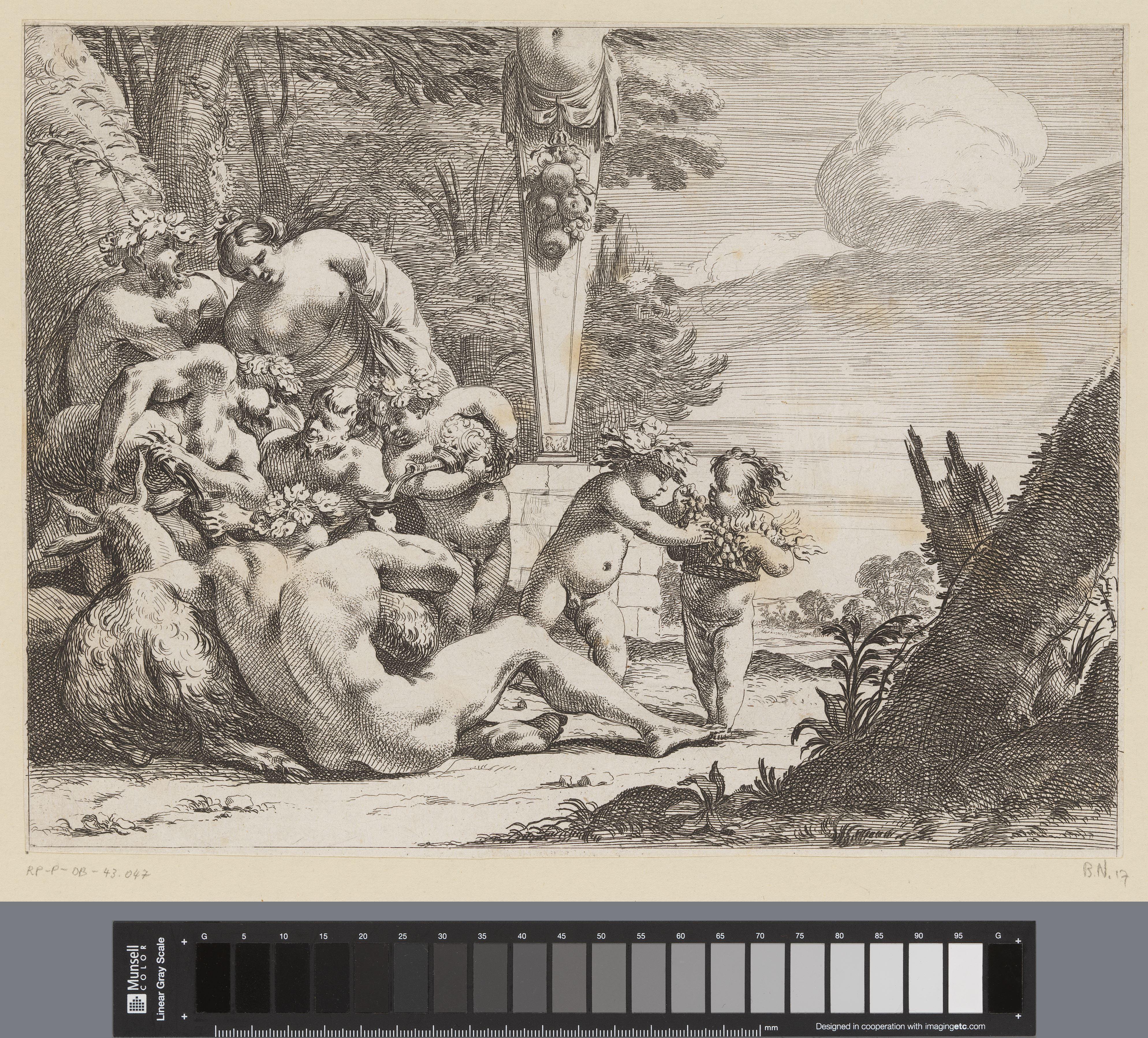 Drinkende bacchanten bij Priapus
