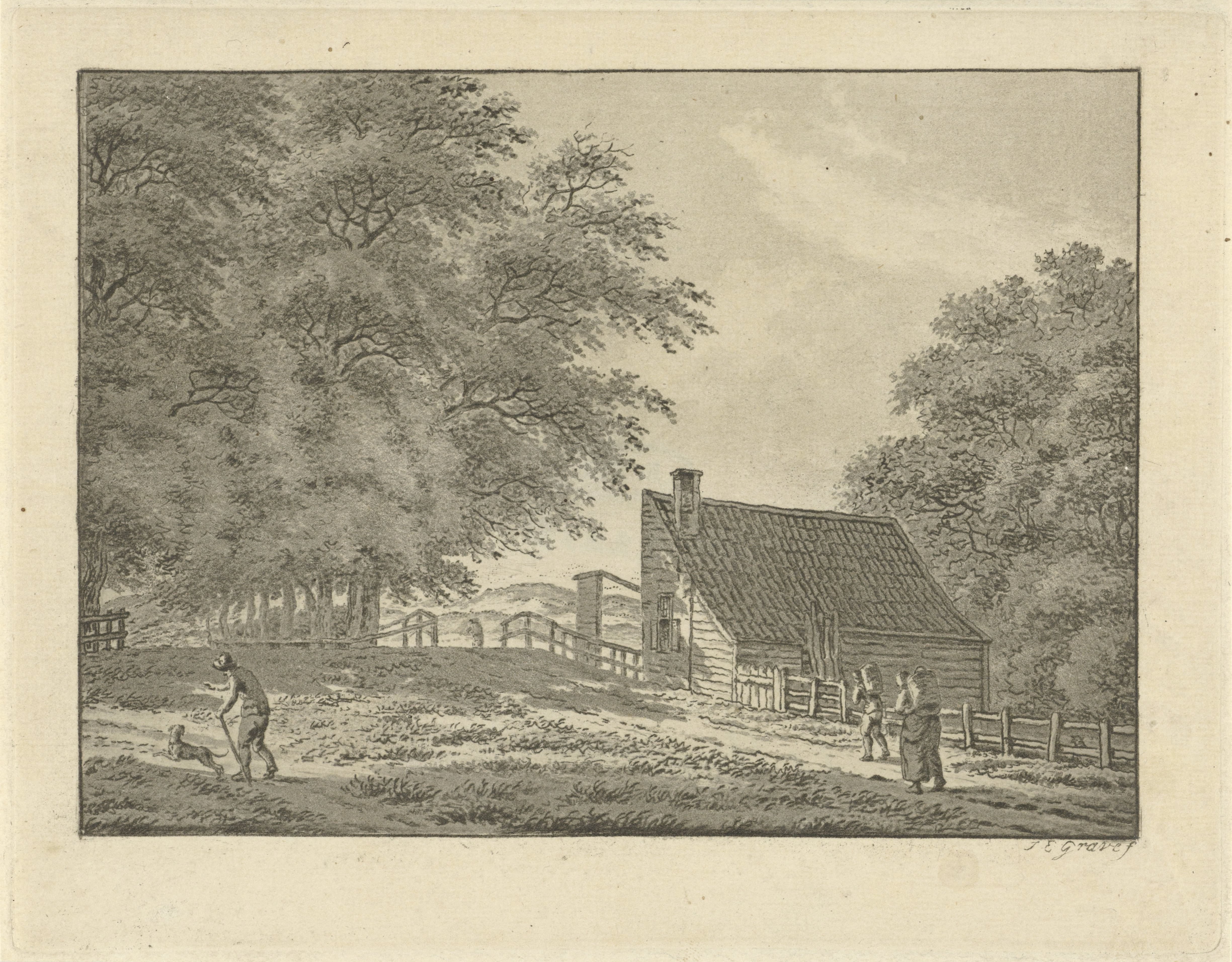 Landschap bij Overveen met wandelaars