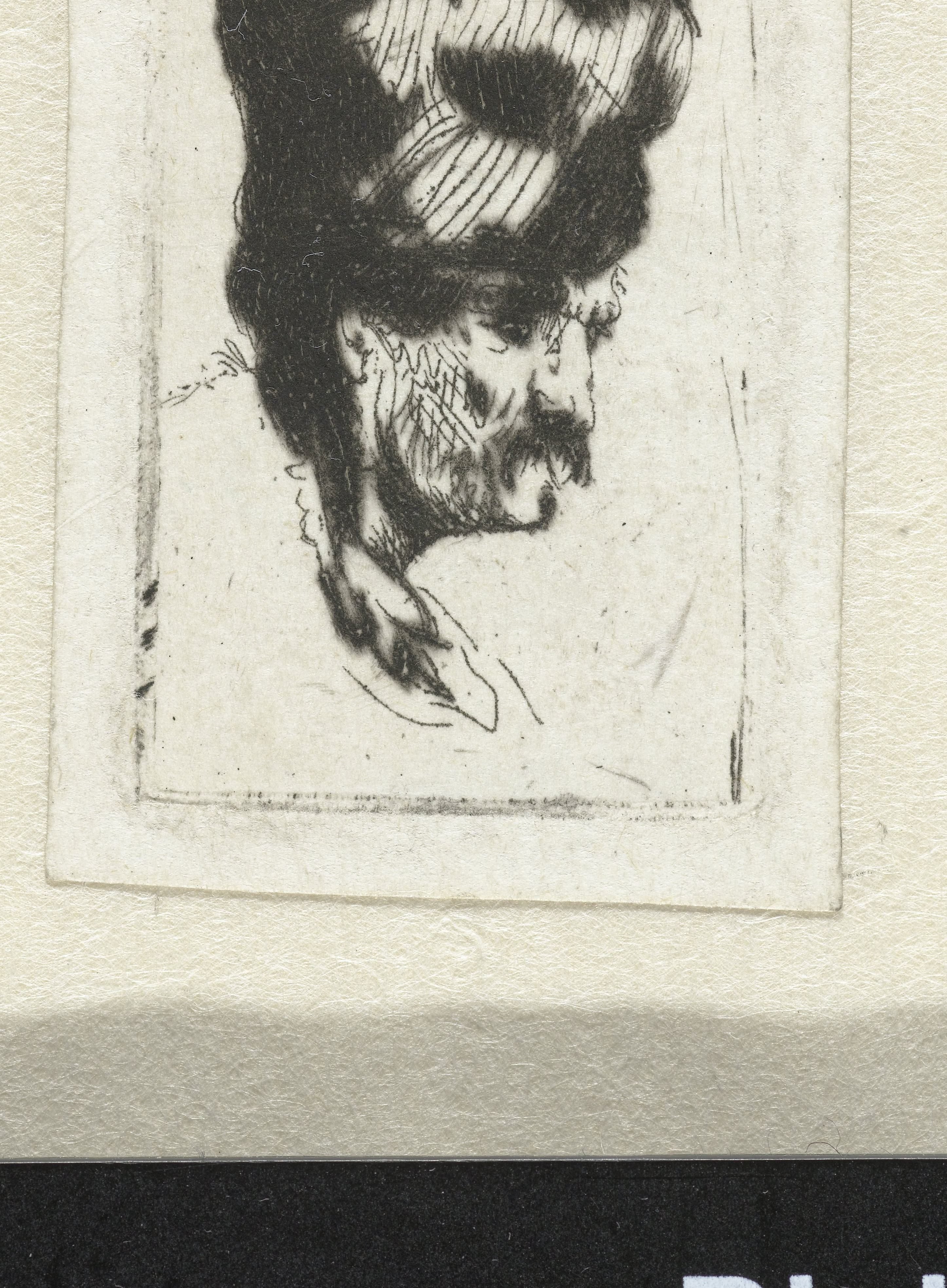 Man in a square cap, in profile right