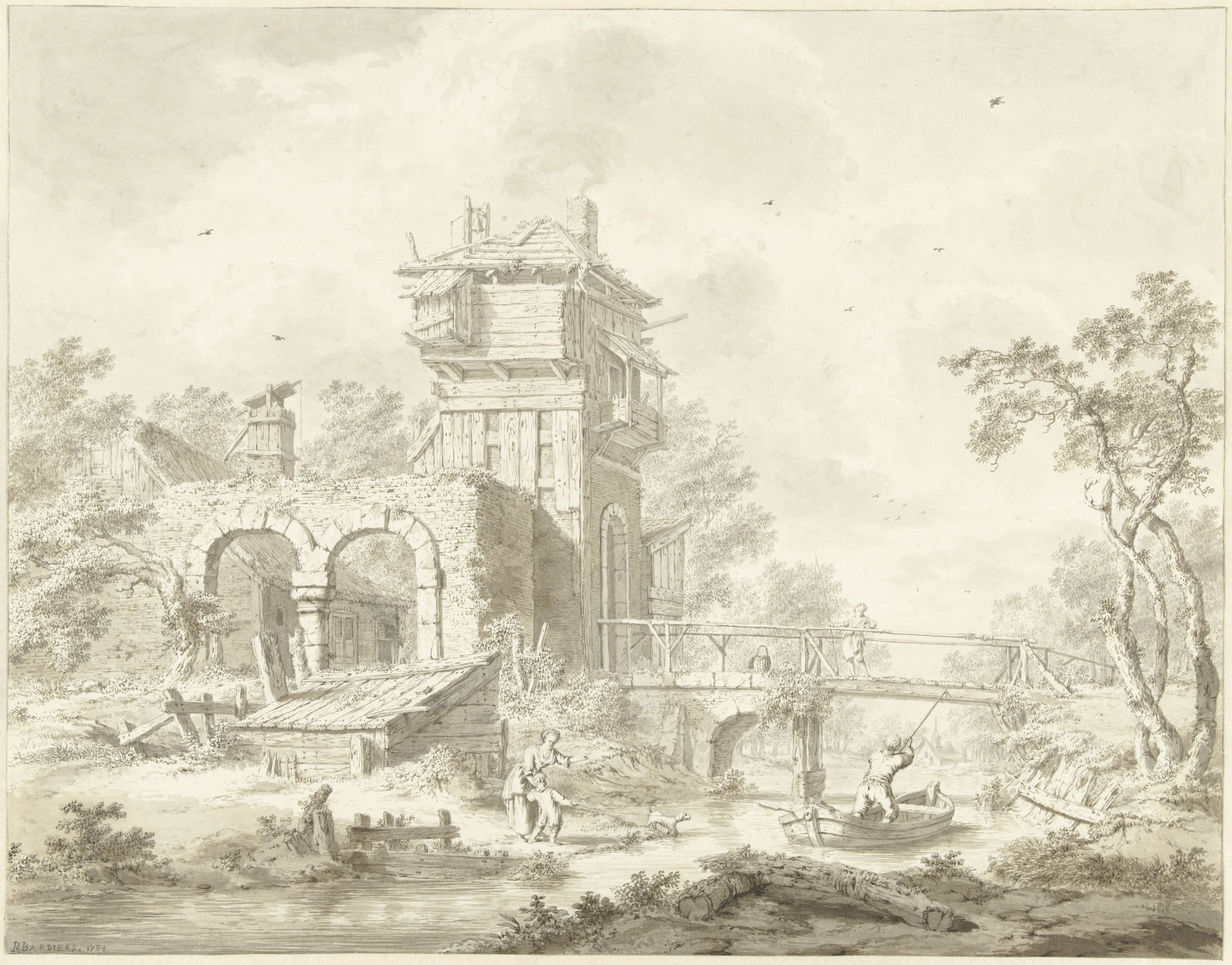 Vervallen poortgebouw met brug