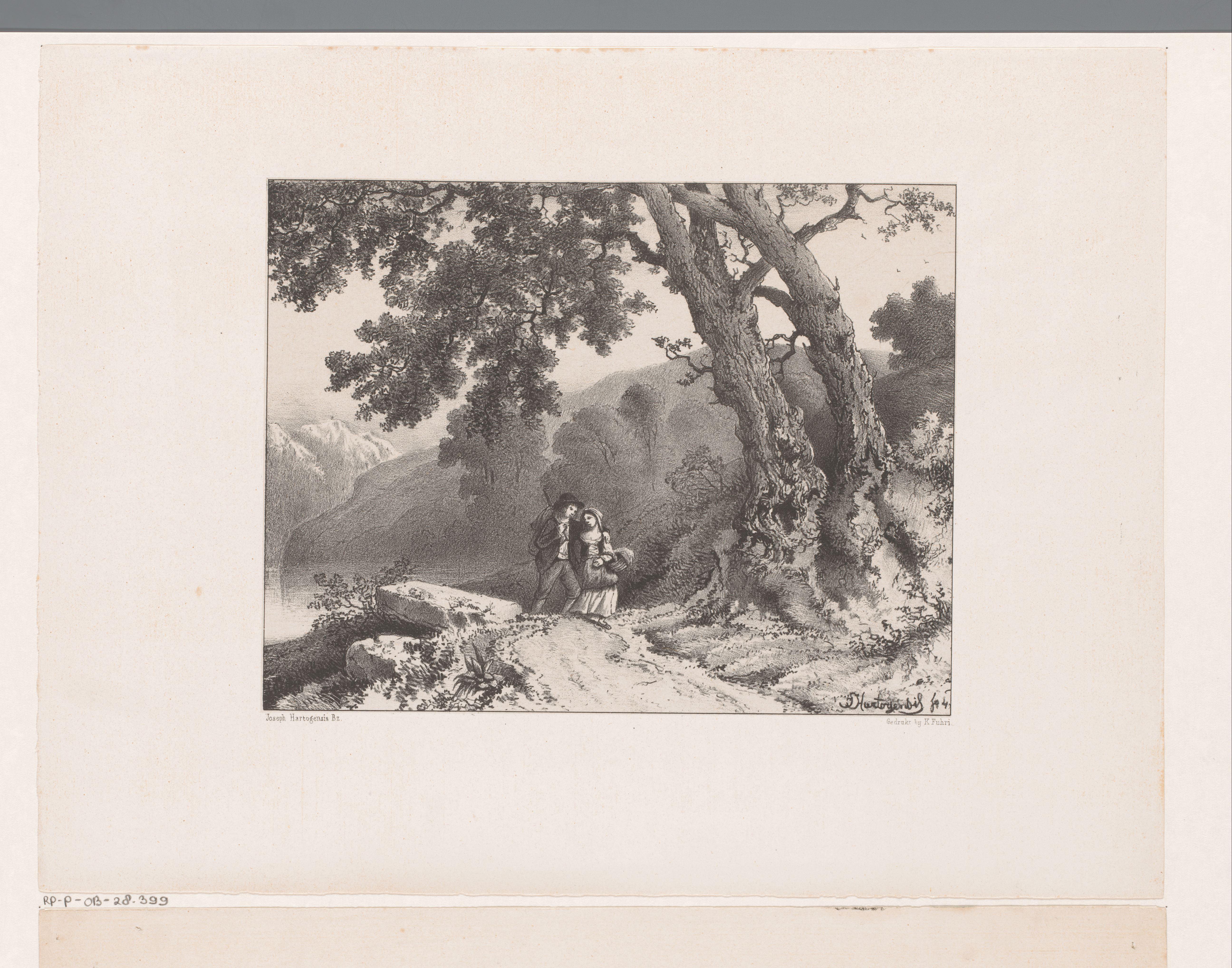 Bergachtig landschap met twee figuren