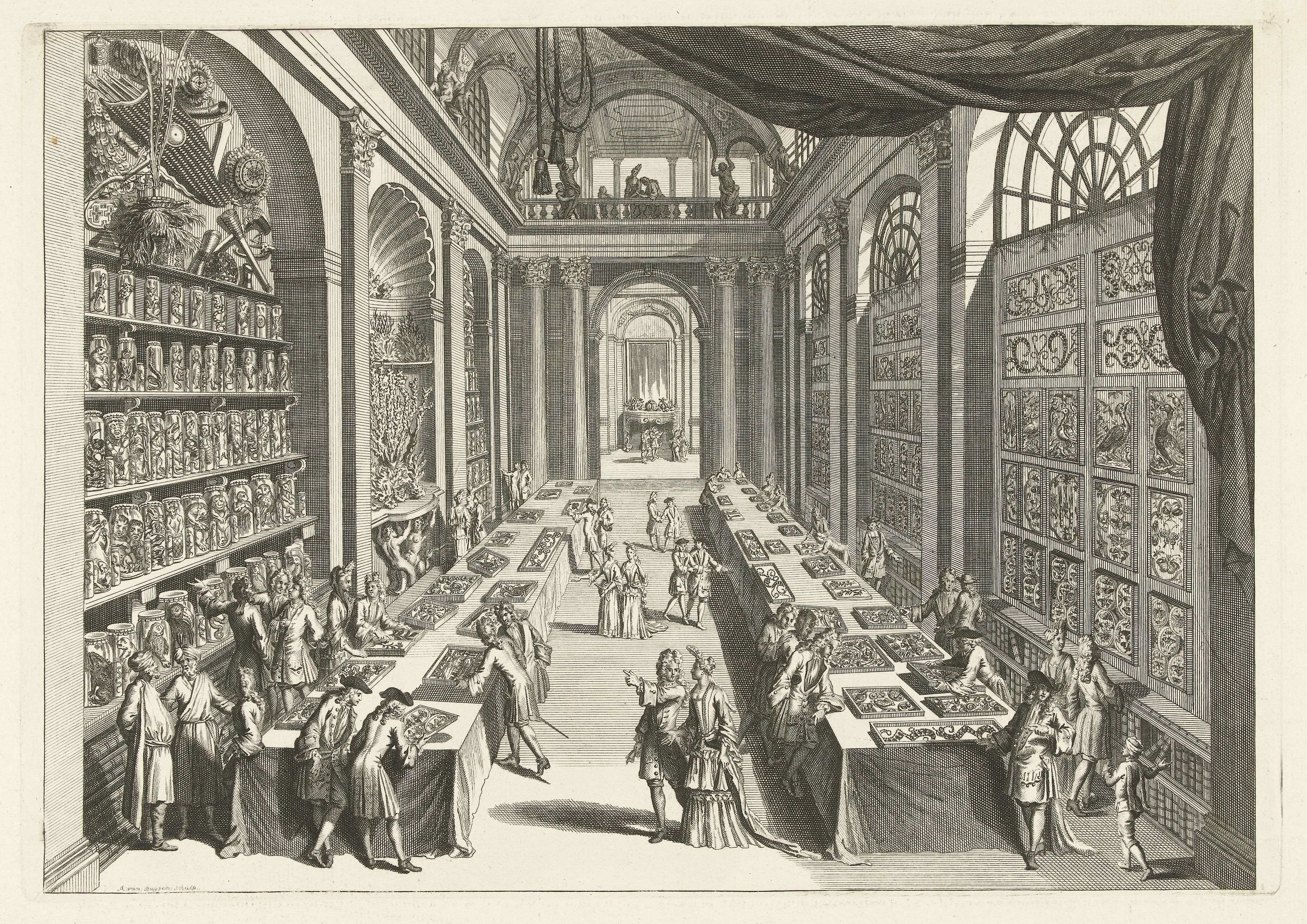 Bezoekers in het natuurhistorisch kabinet van Levinus Vincent in Haarlem
