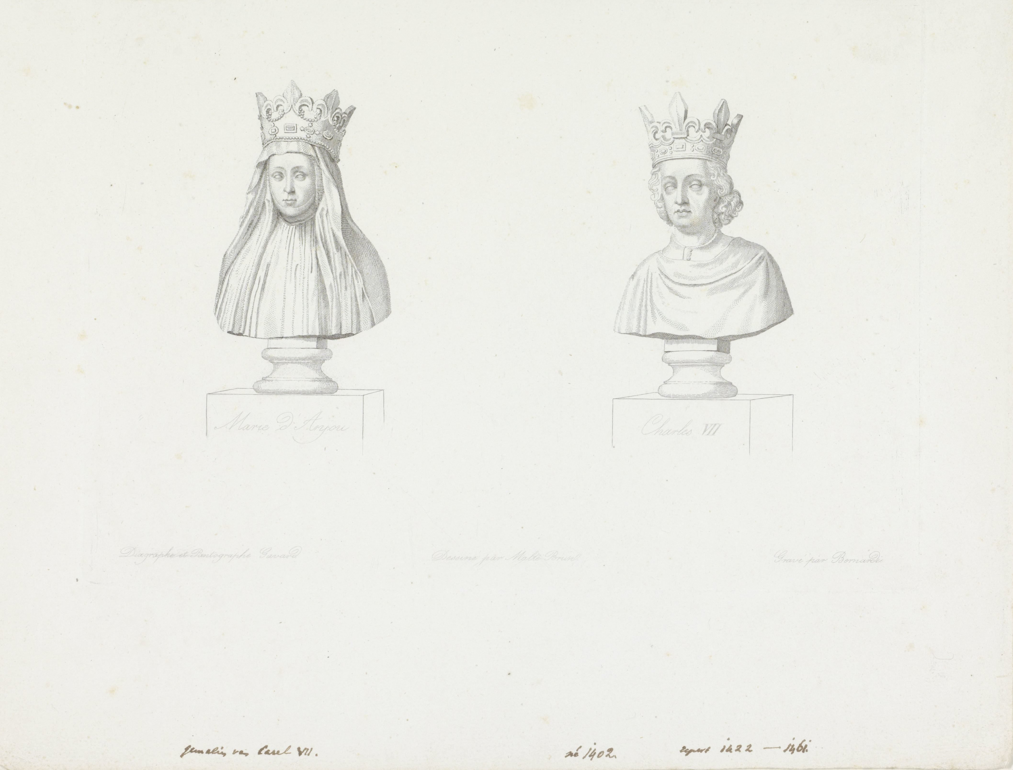 Portretbustes van Maria van Anjou en Karel VII