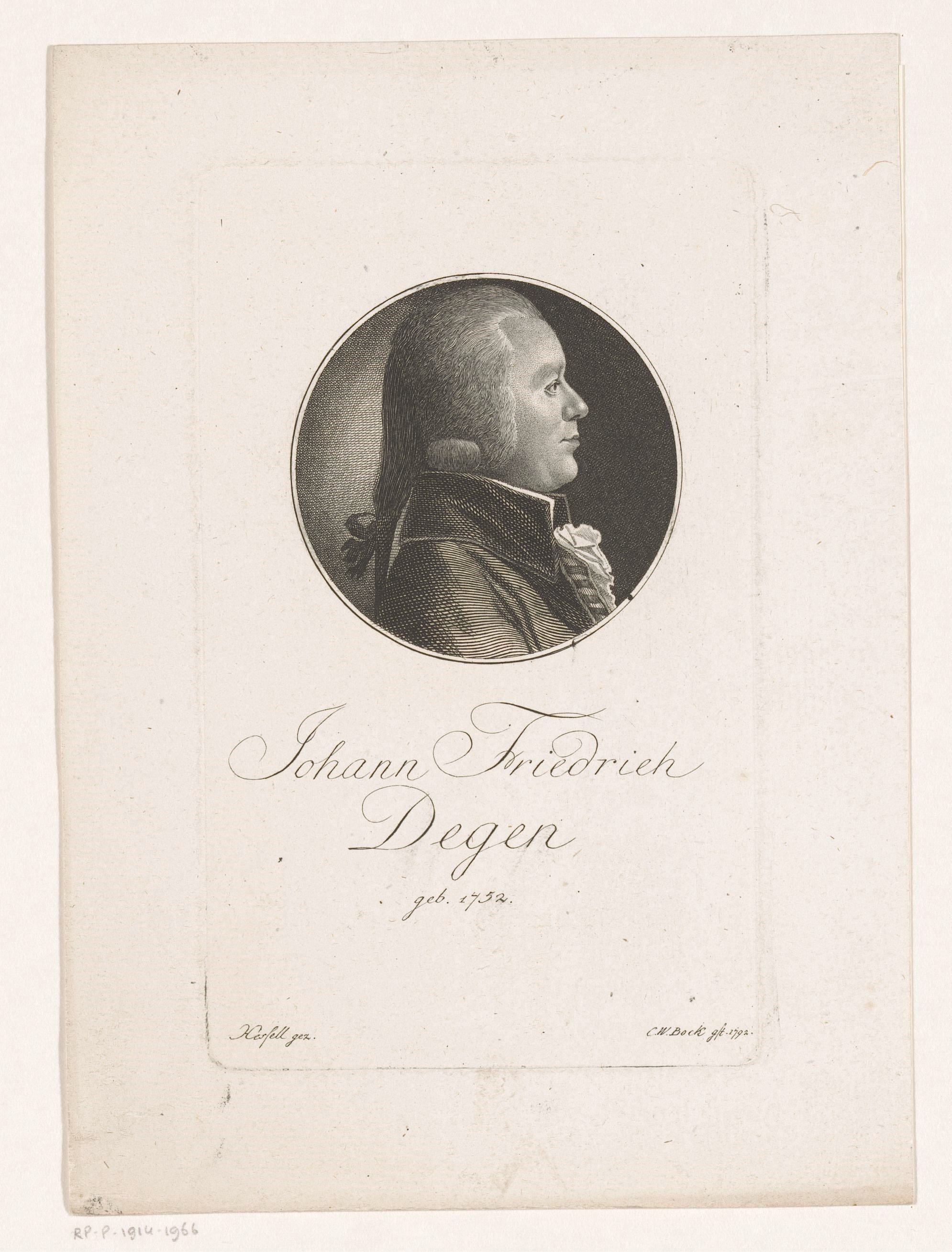 Portret van Johann Friedrich Degen