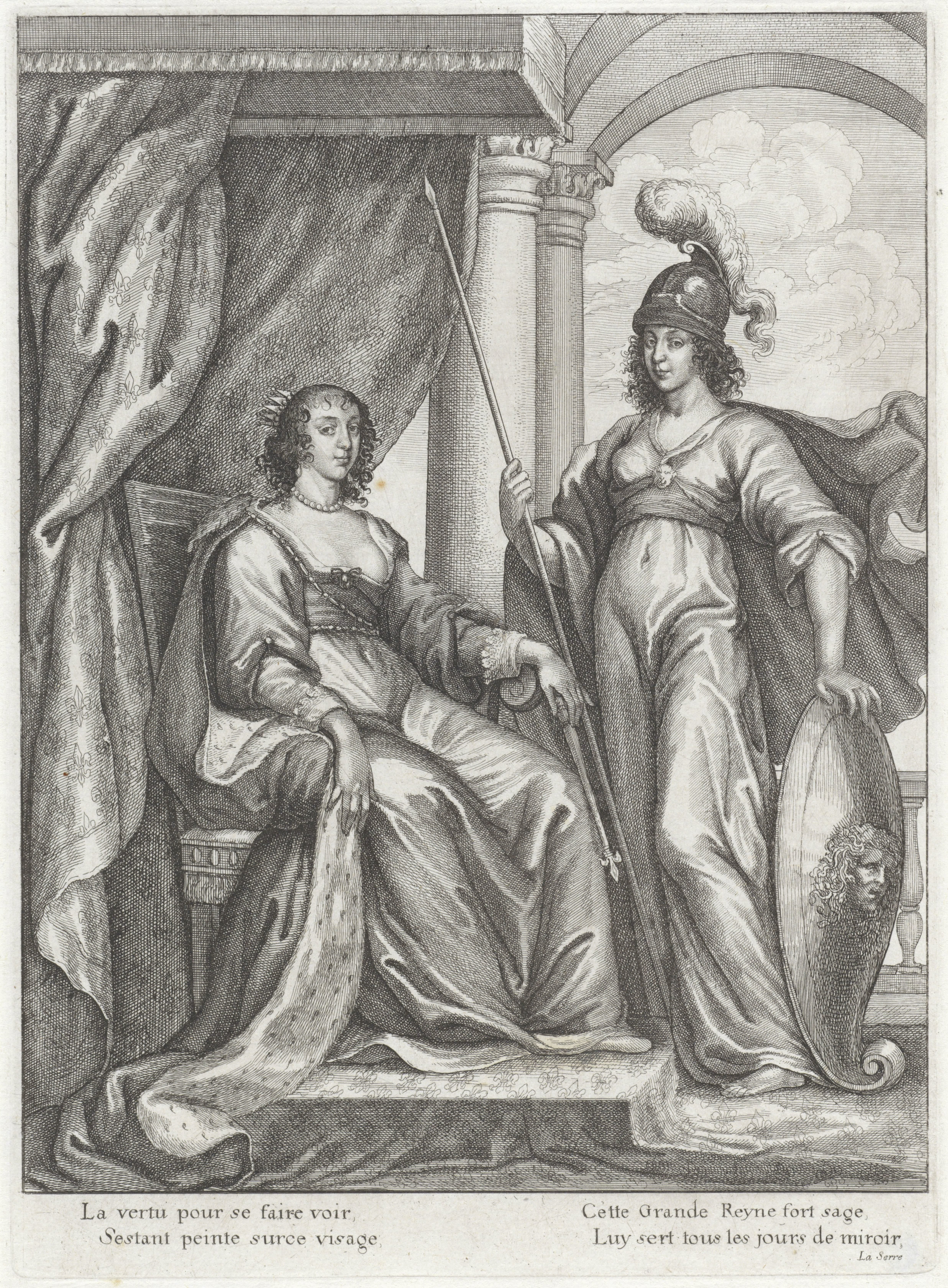 Tronende Henrietta Maria van Bourbon, koningin van Engeland