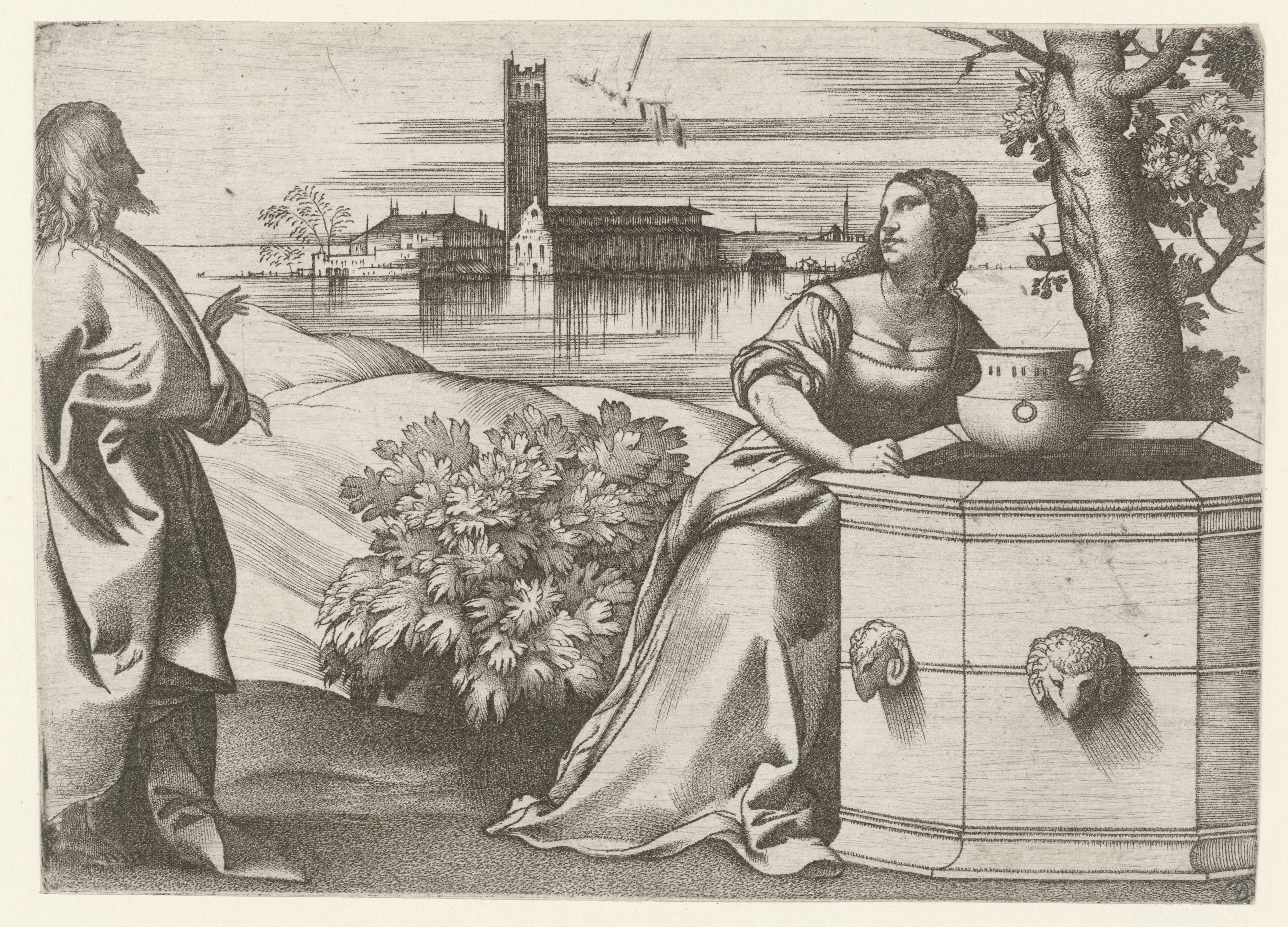 Christus in gesprek met Samaritaanse vrouw bij bron