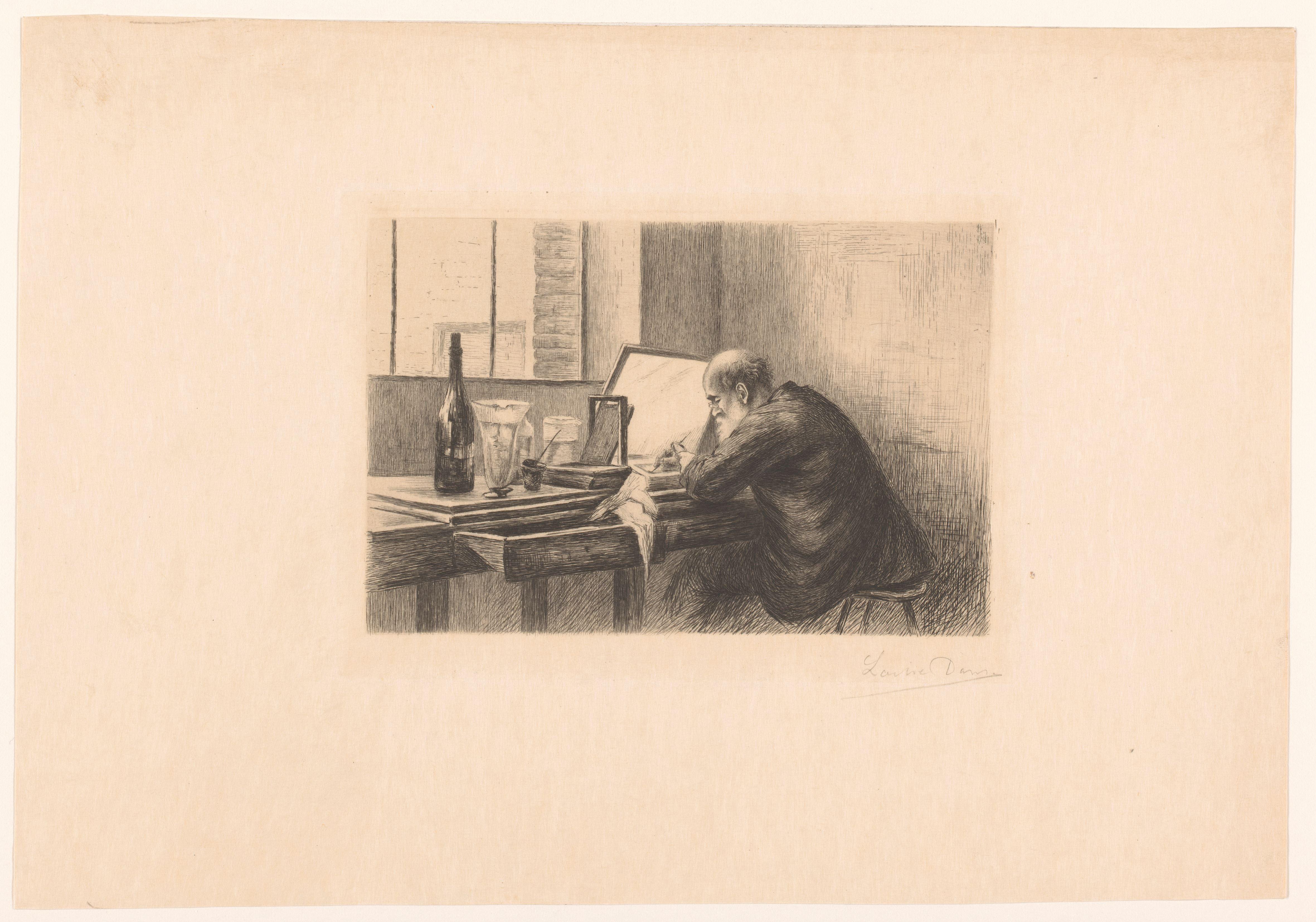 Auguste Danse aan het etsen