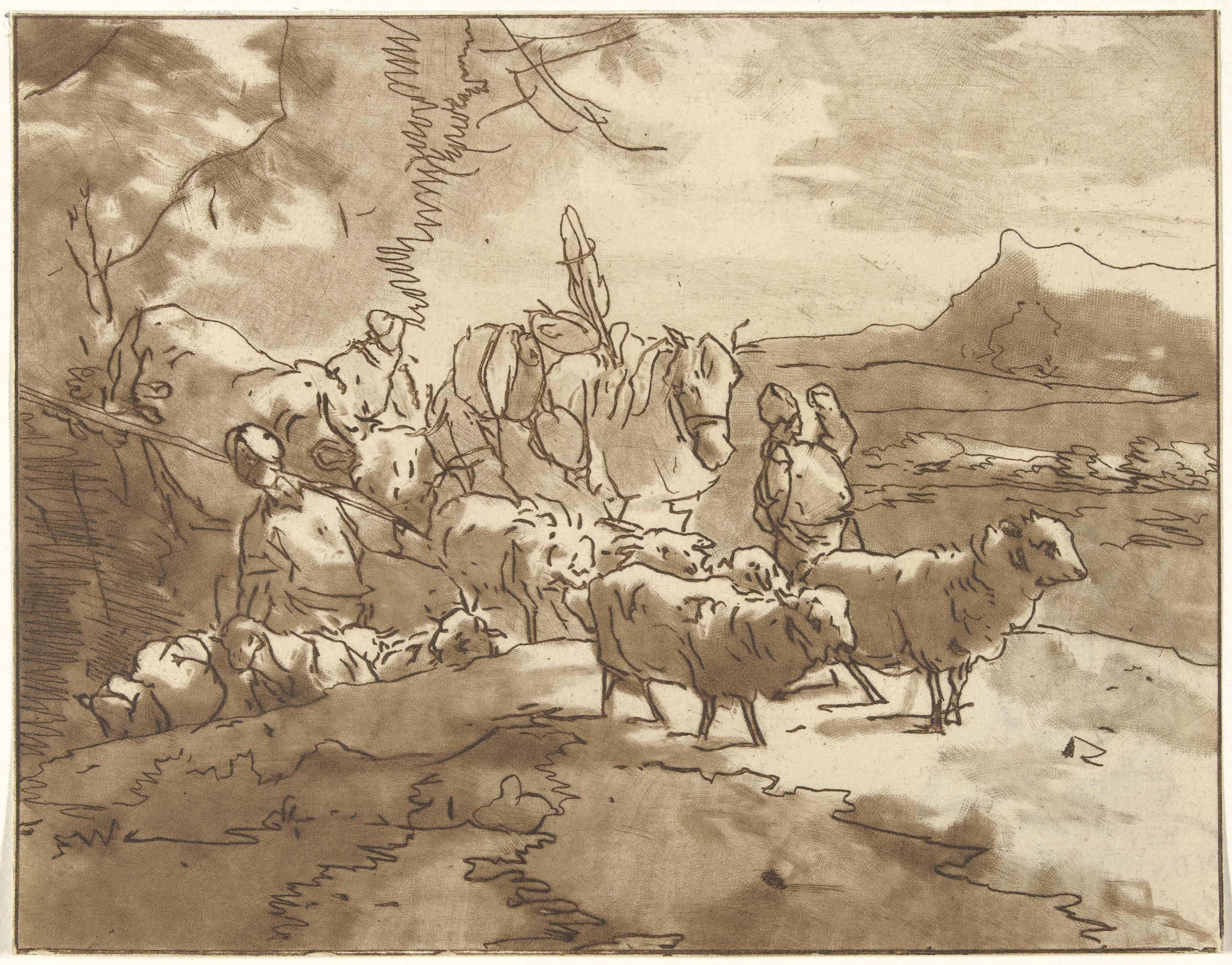 Landschap met herders en vee