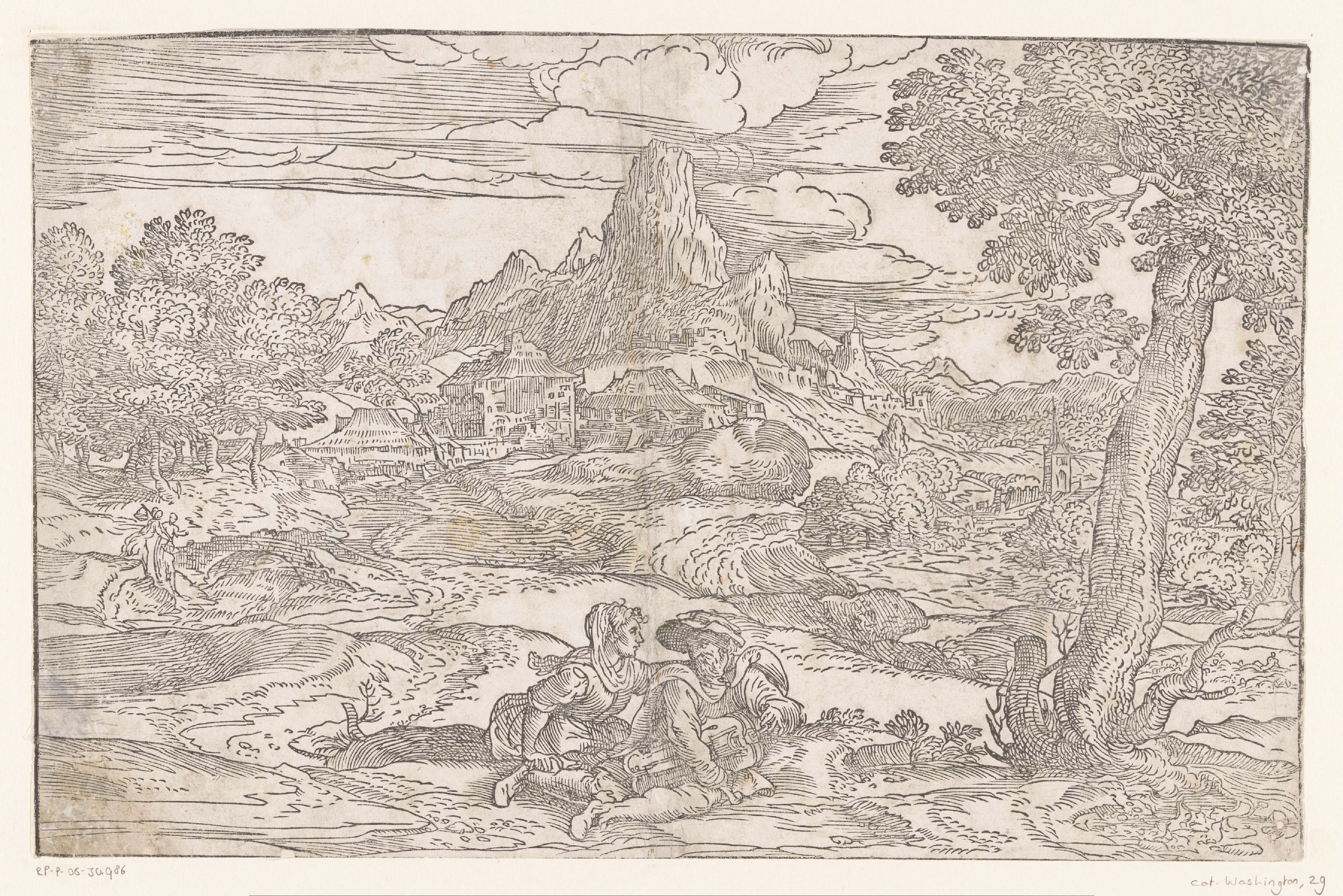 Landschap met koppel met een draailier