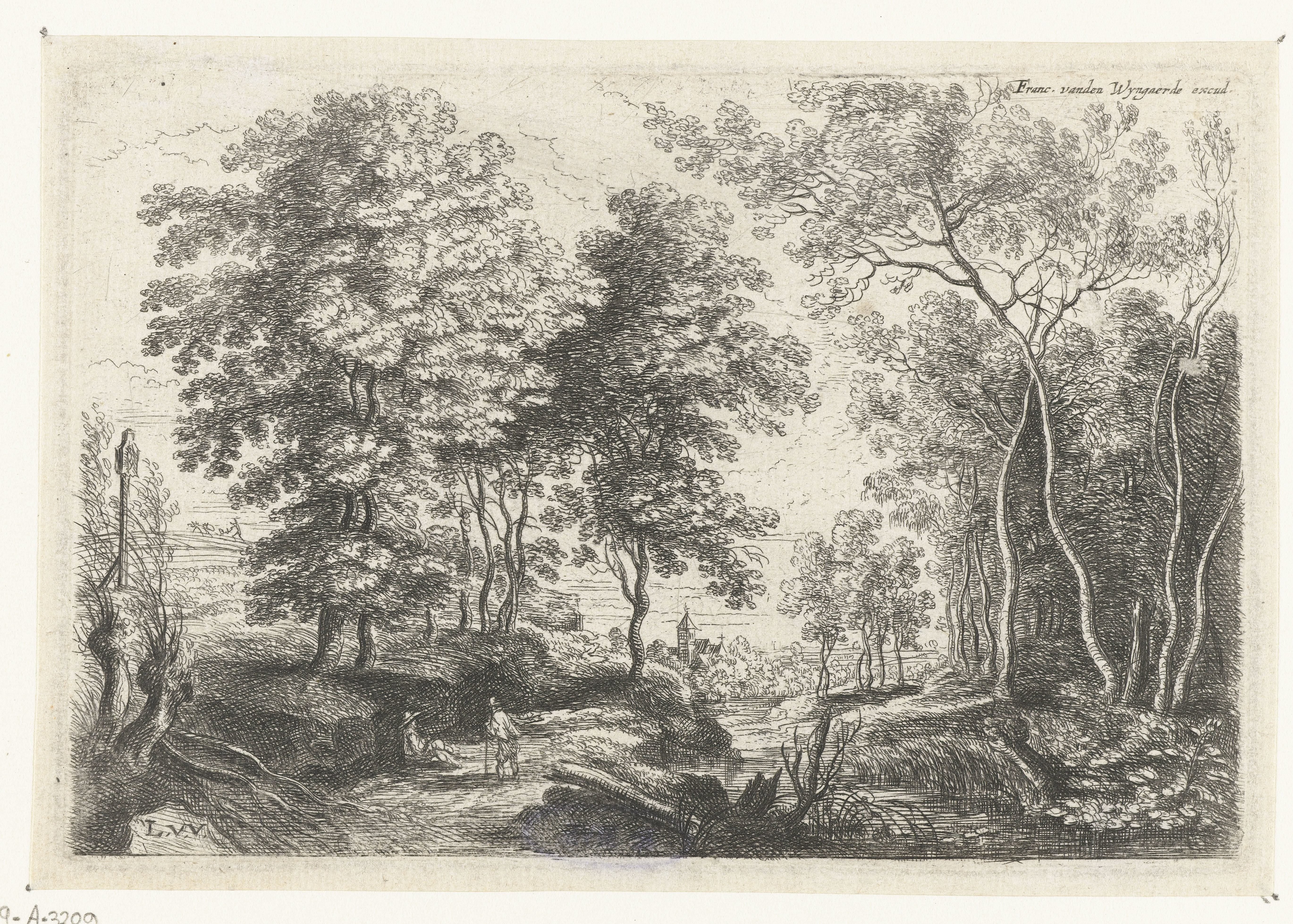 Landschap met een beek door een bos