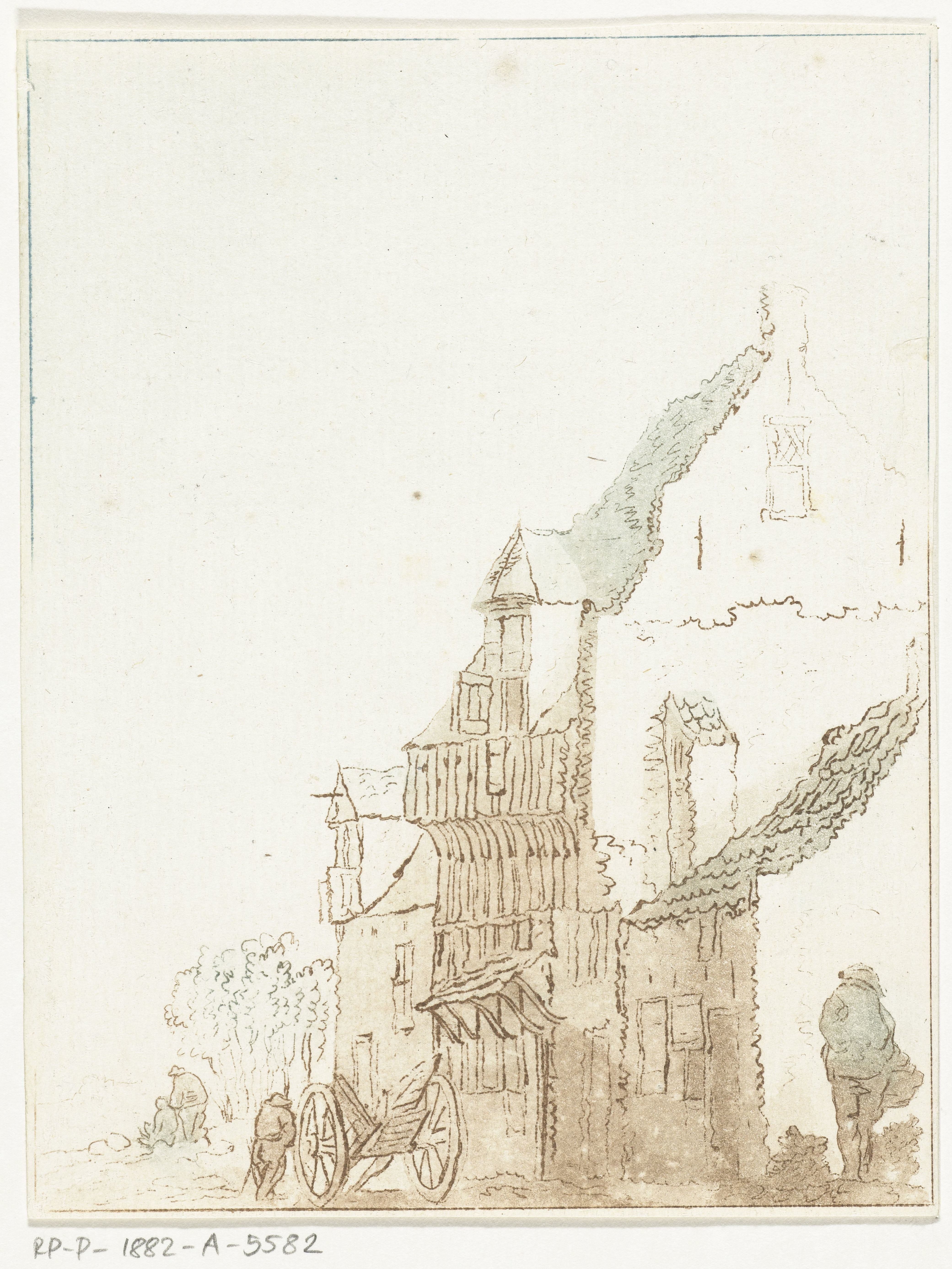 Huis met kruiwagen voor de deur