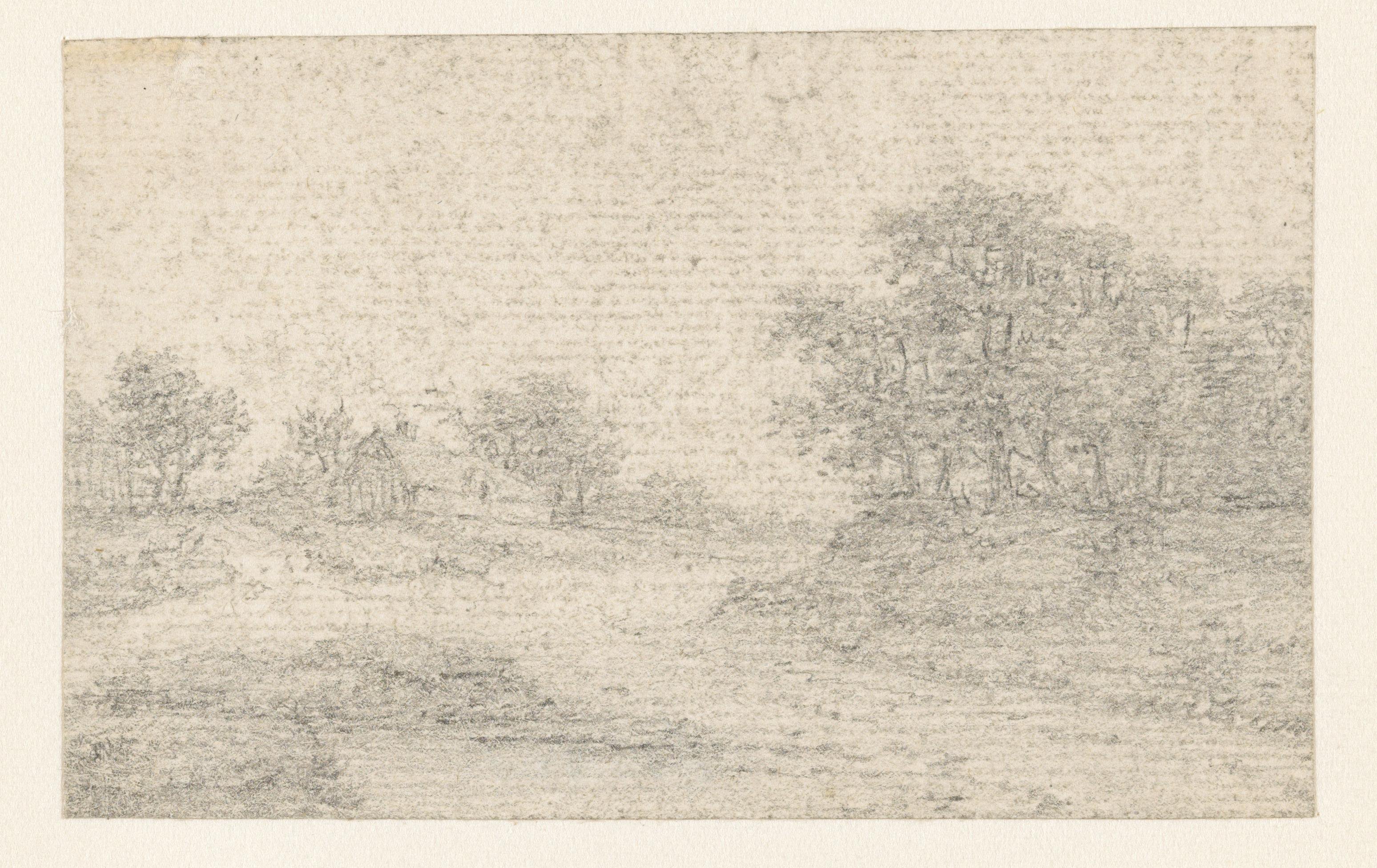 Oplopende landweg met bomen rechts