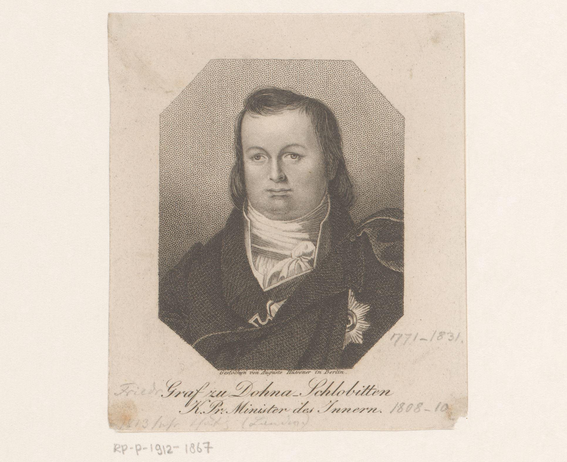 Portret van Friedrich von Dohna-Schlobitten