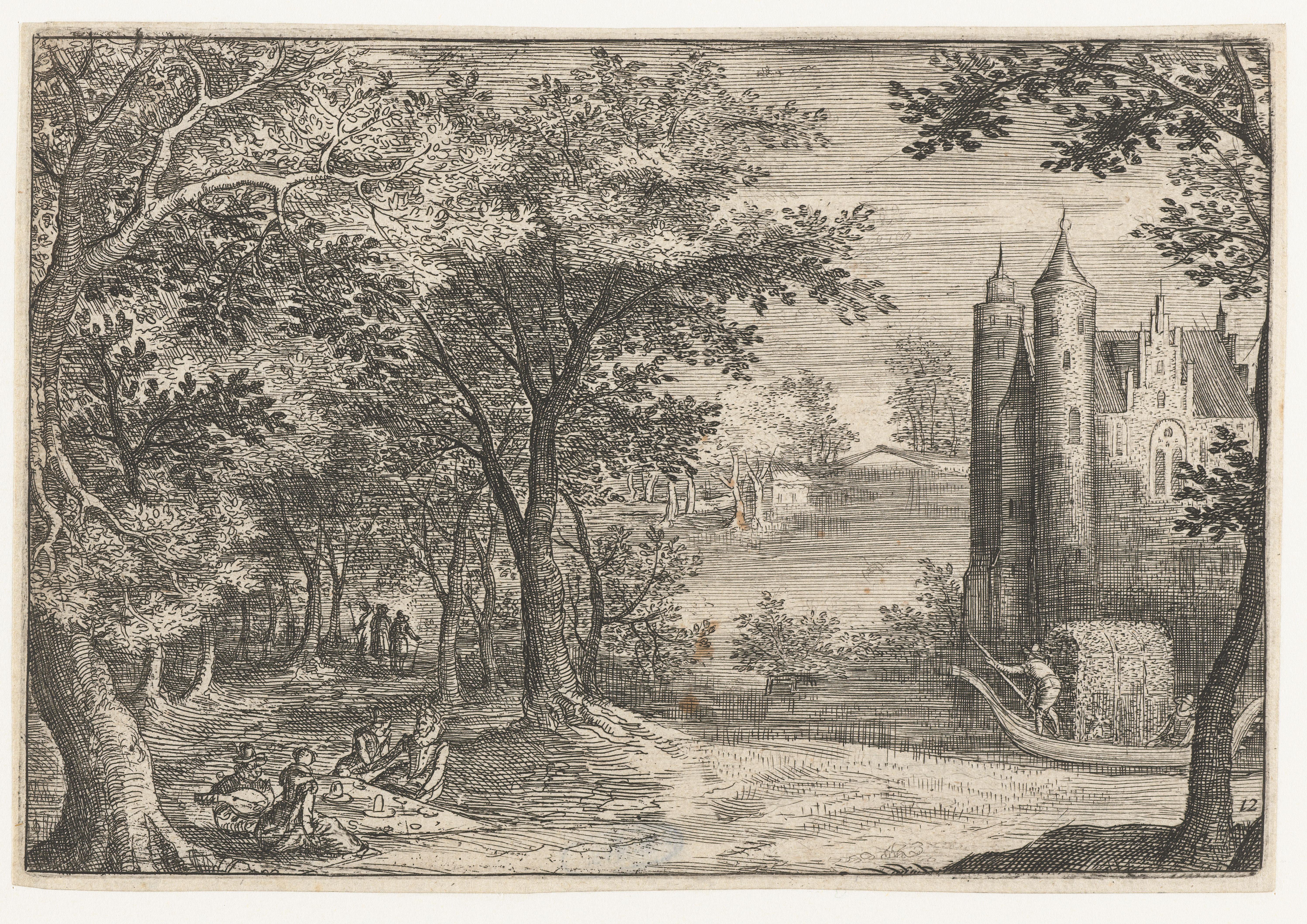 Picknick aan de bosrand bij een kasteel