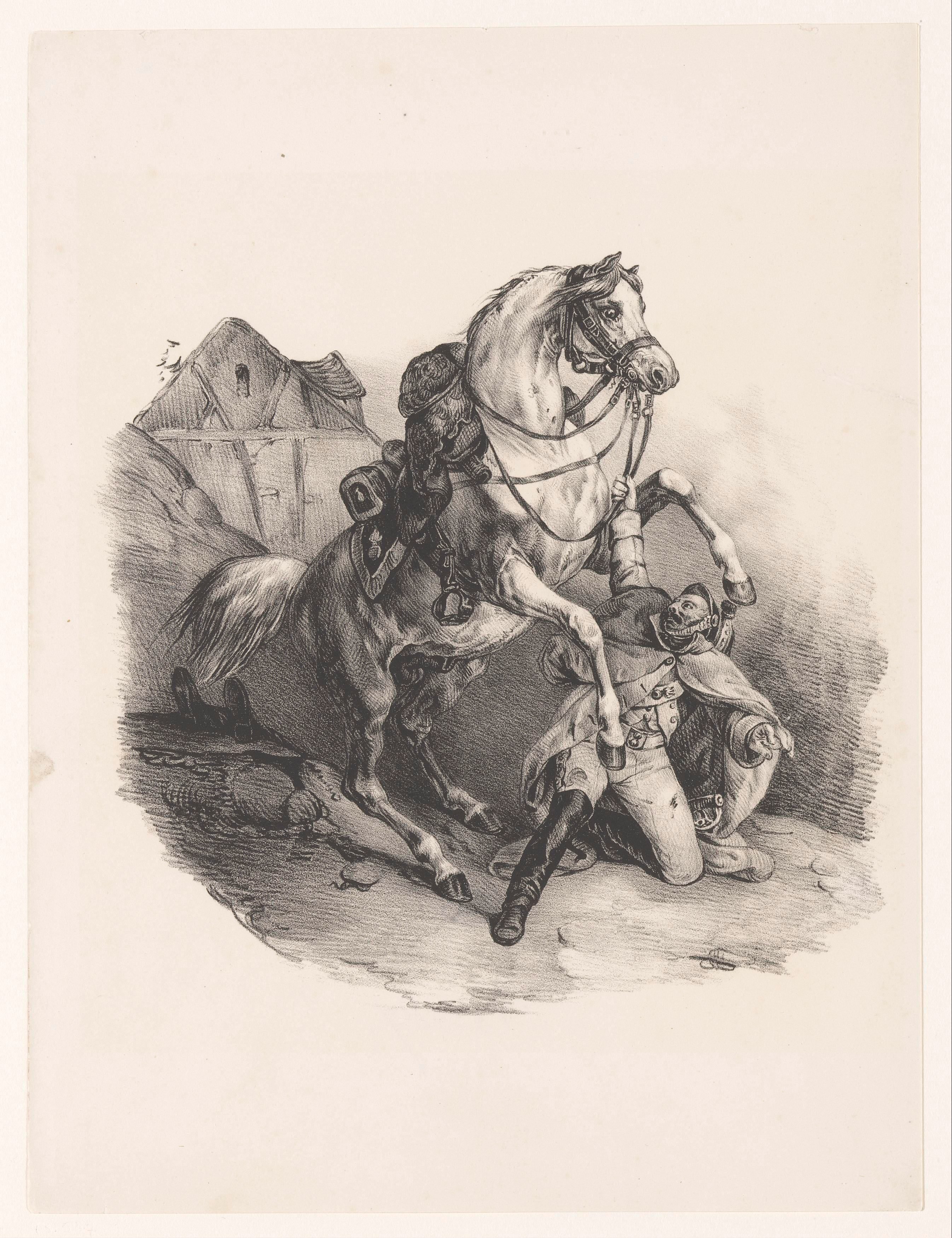 Geknielde dragonder met paard