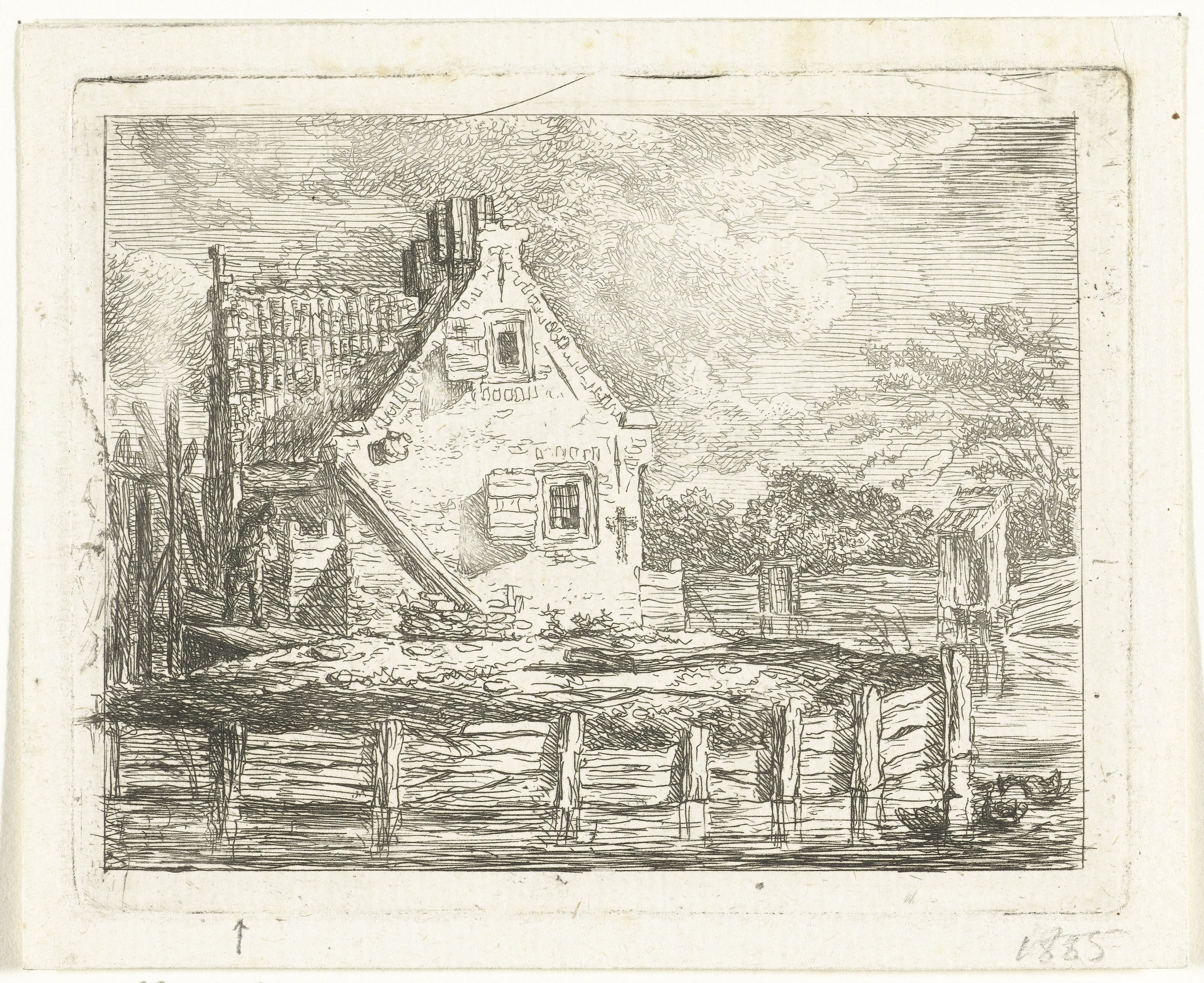 Stenen huis met erf aan het water