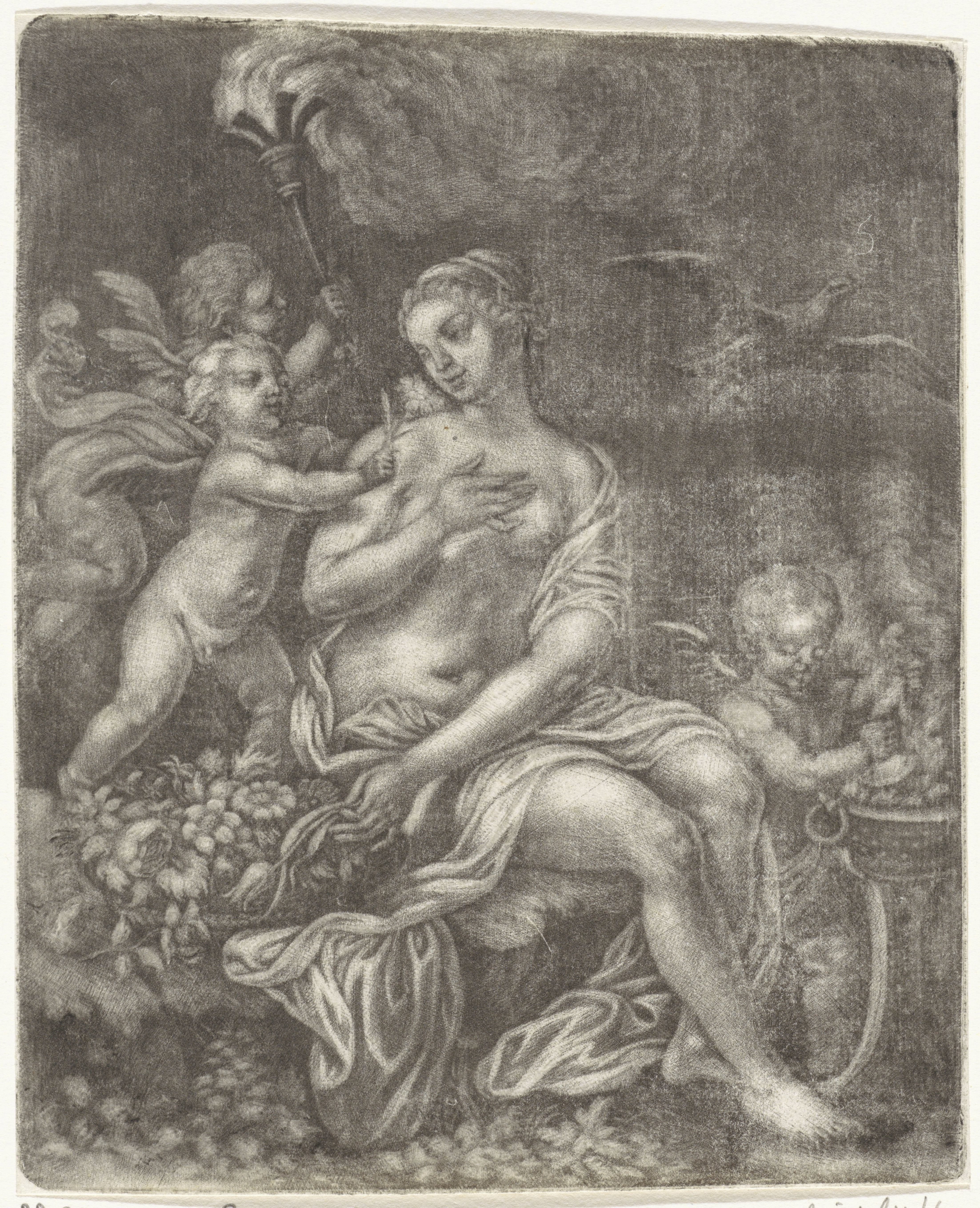 Venus, een duif en drie putti