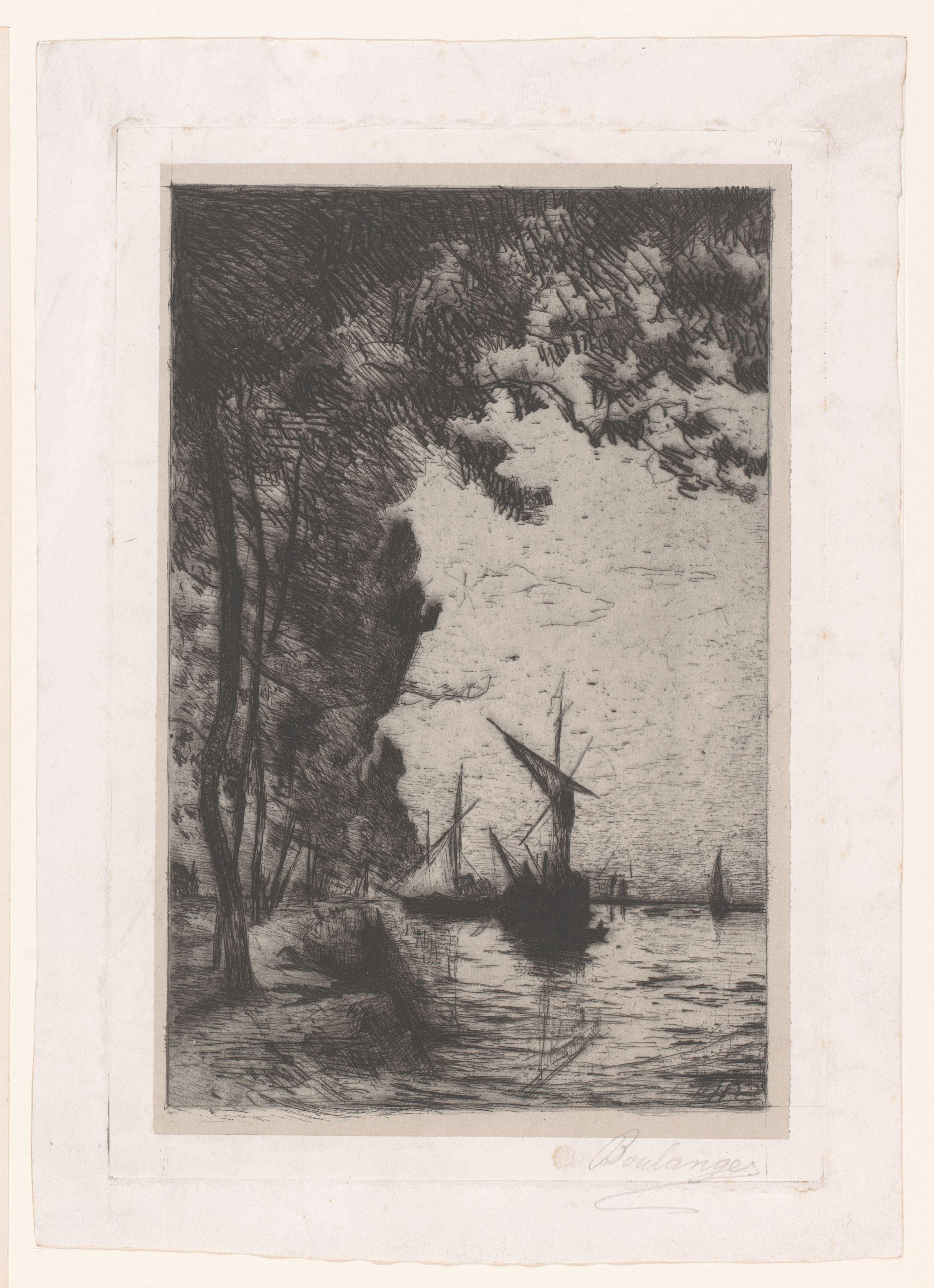 Rivierlandschap met verschillende zeilboten