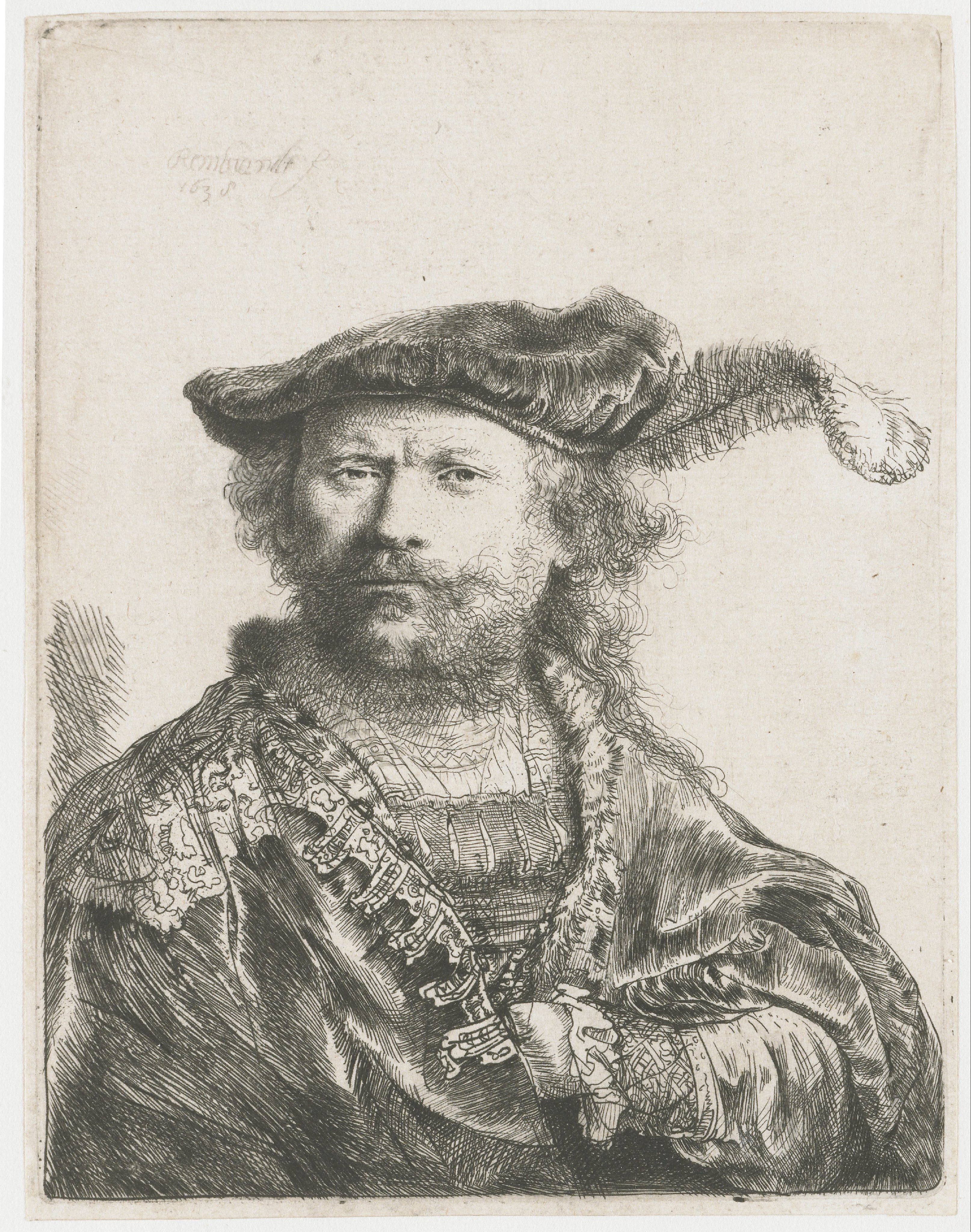 Self-portrait in a velvet cap with plume