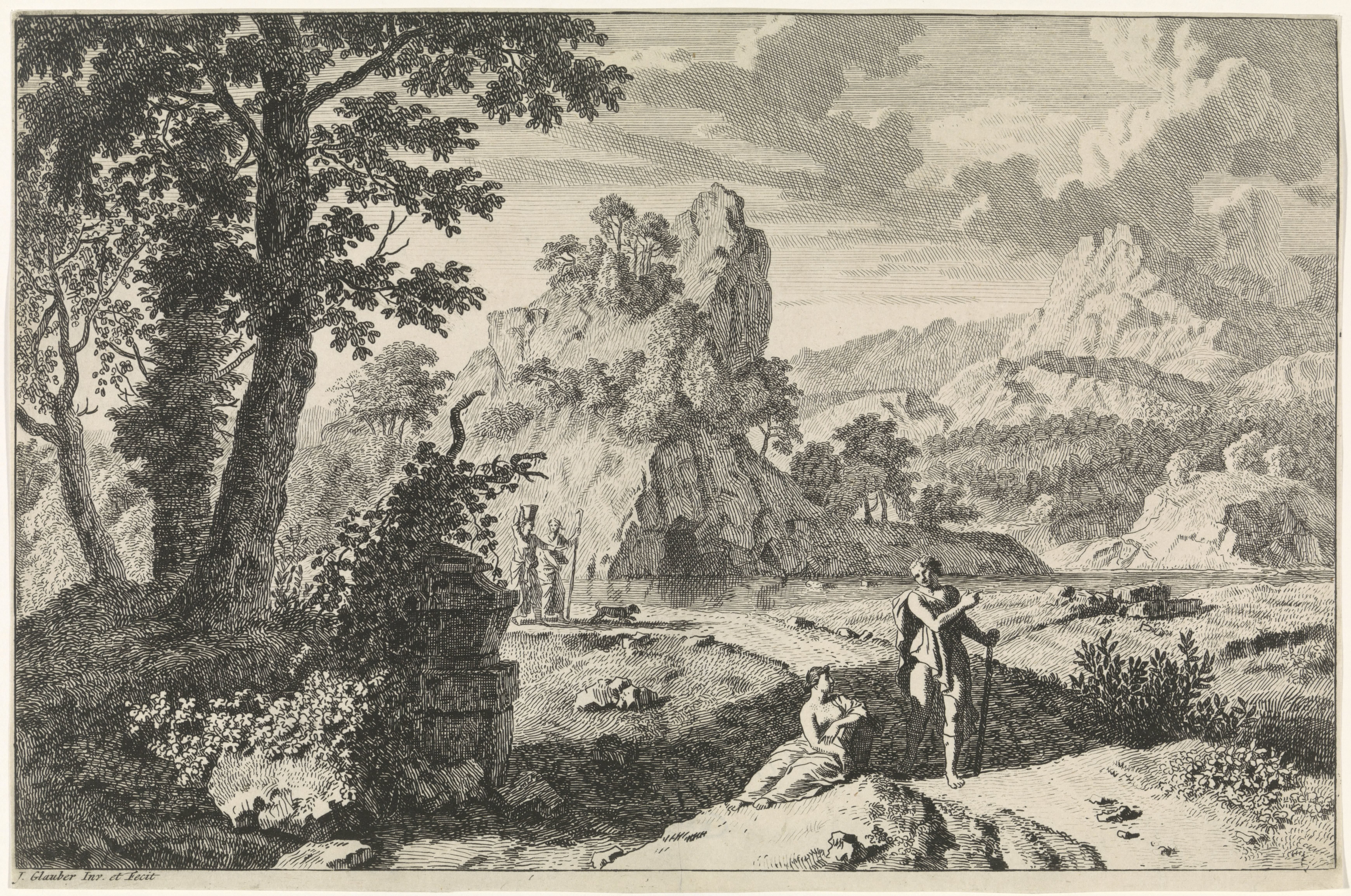 Arcadisch landschap met ruïnes
