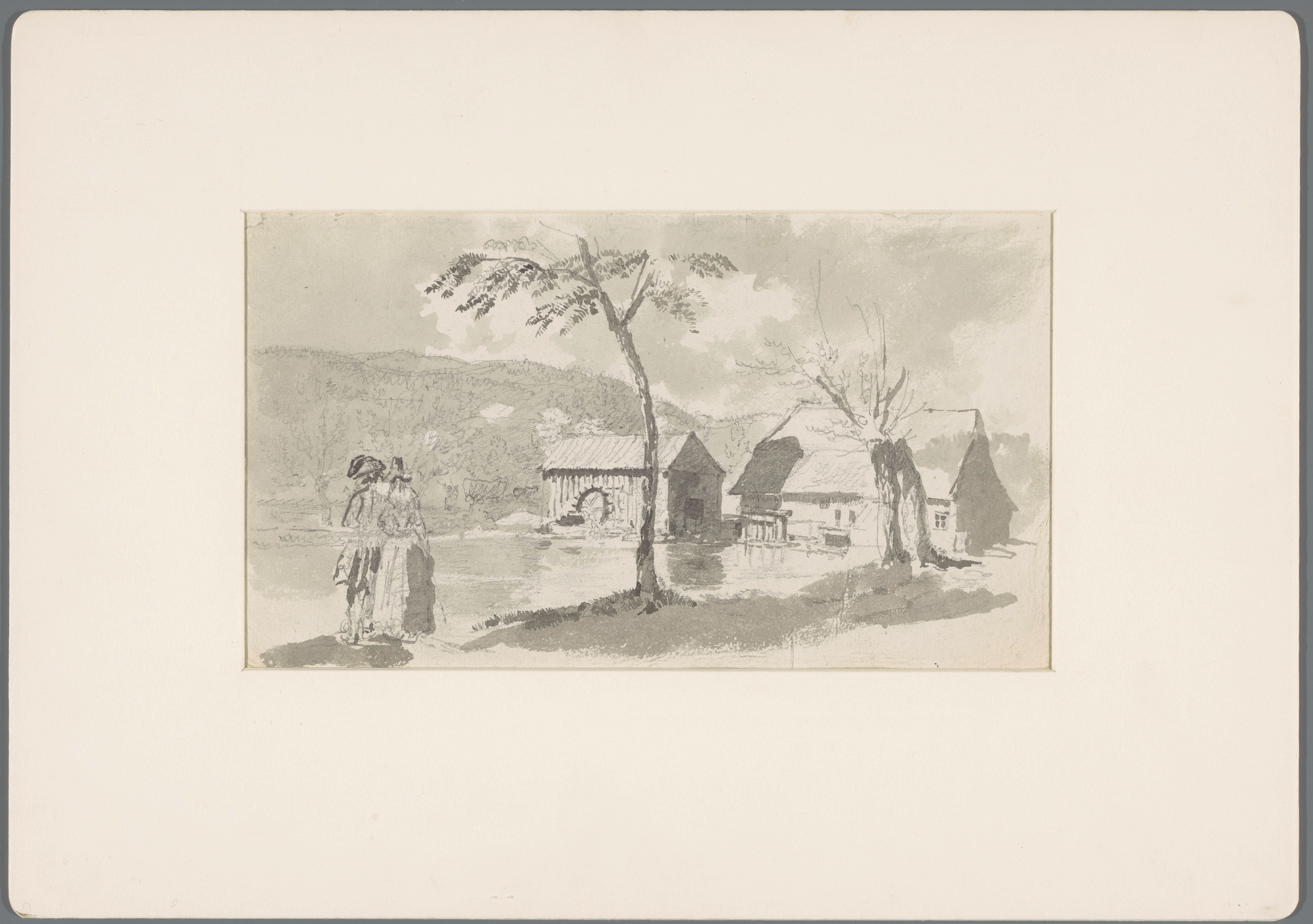 Boerderij met watermolen aan een bergmeer