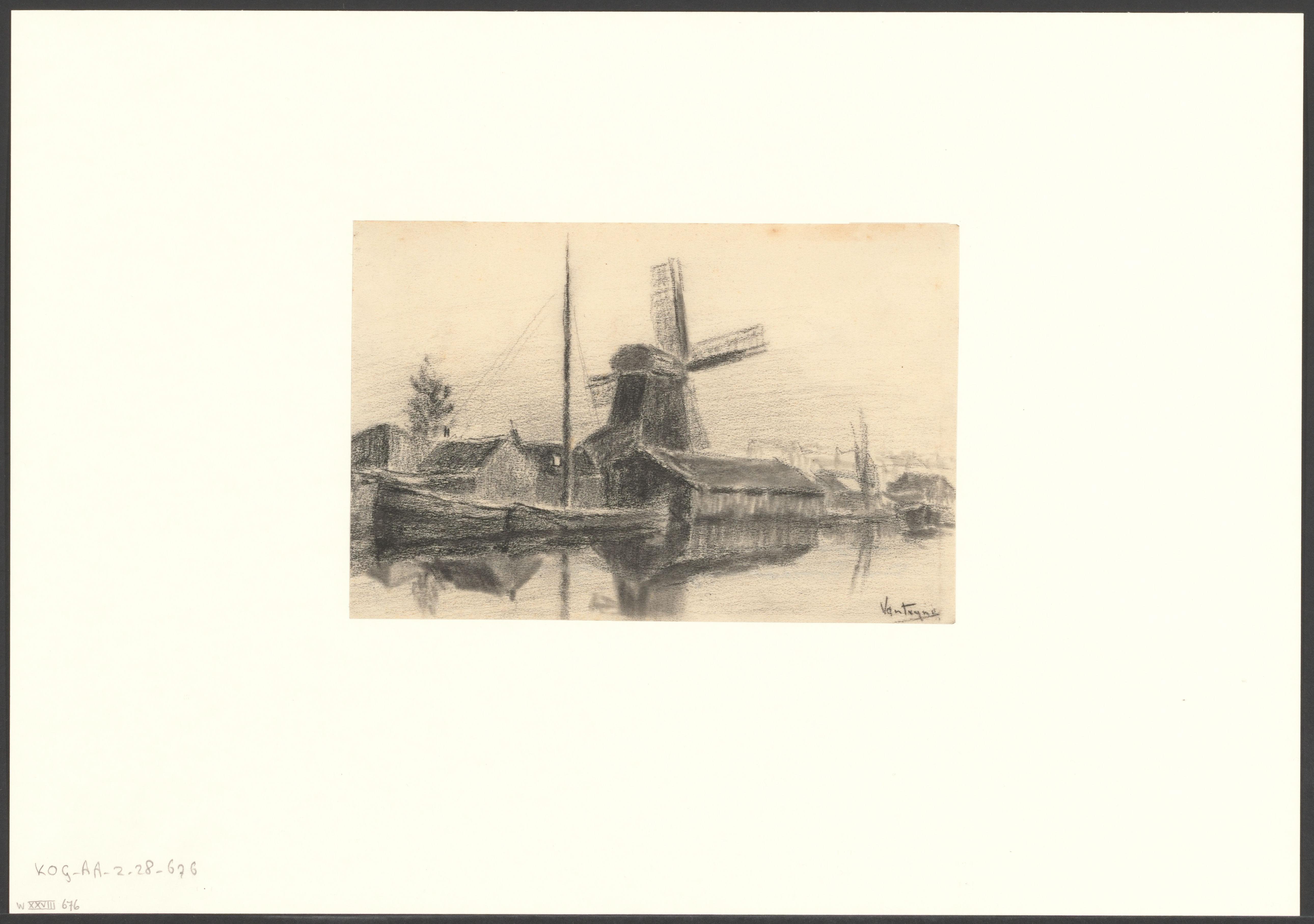 Gezicht op de Kostverlorenvaart met molen De Eenhoorn