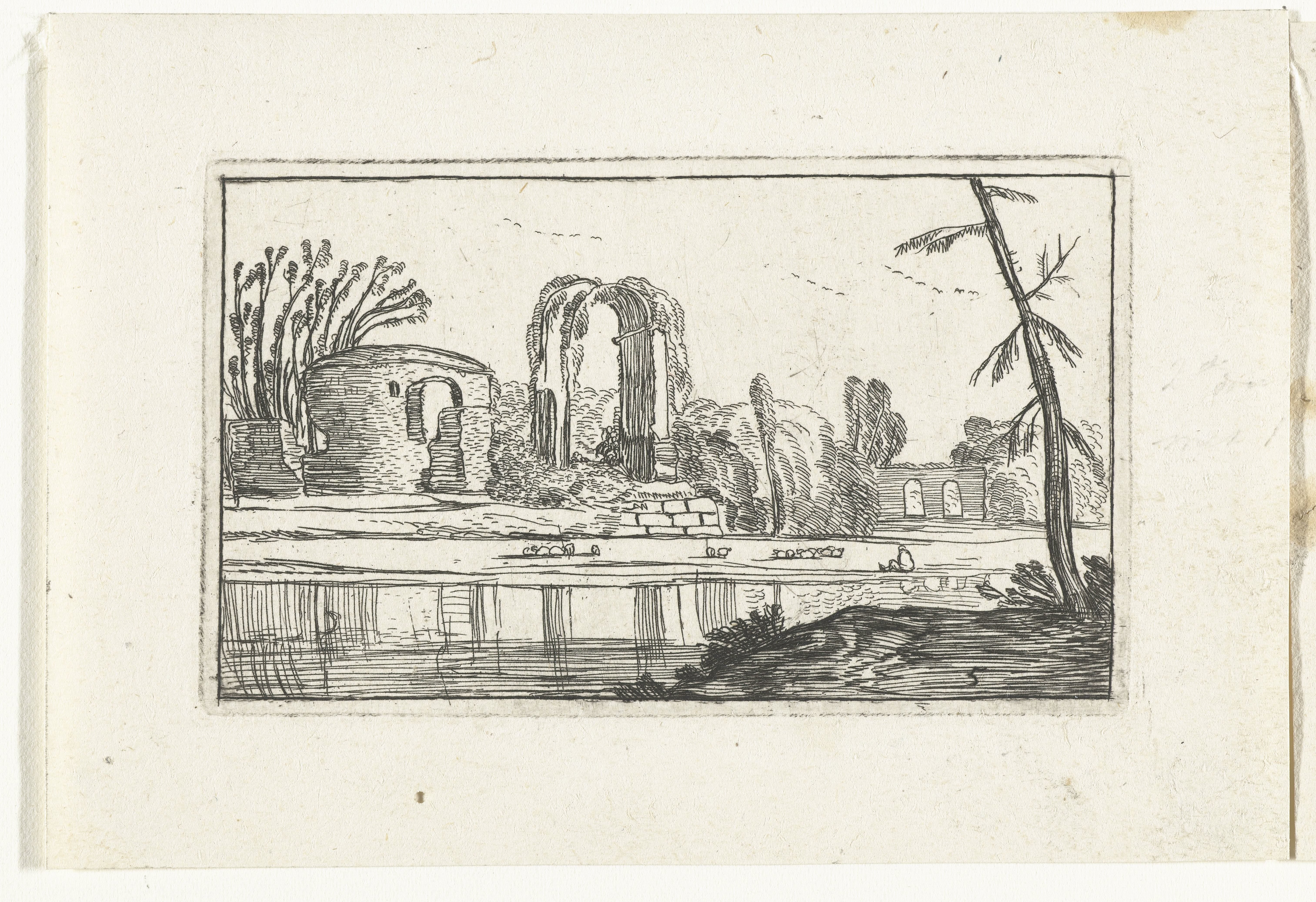 Antieke ruïnes bij een rivier