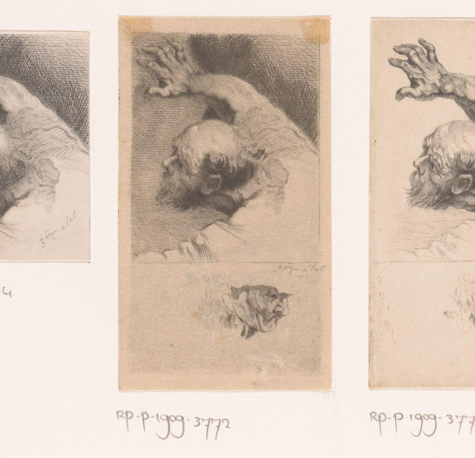 Studie van een oude man met uitgestrekte arm