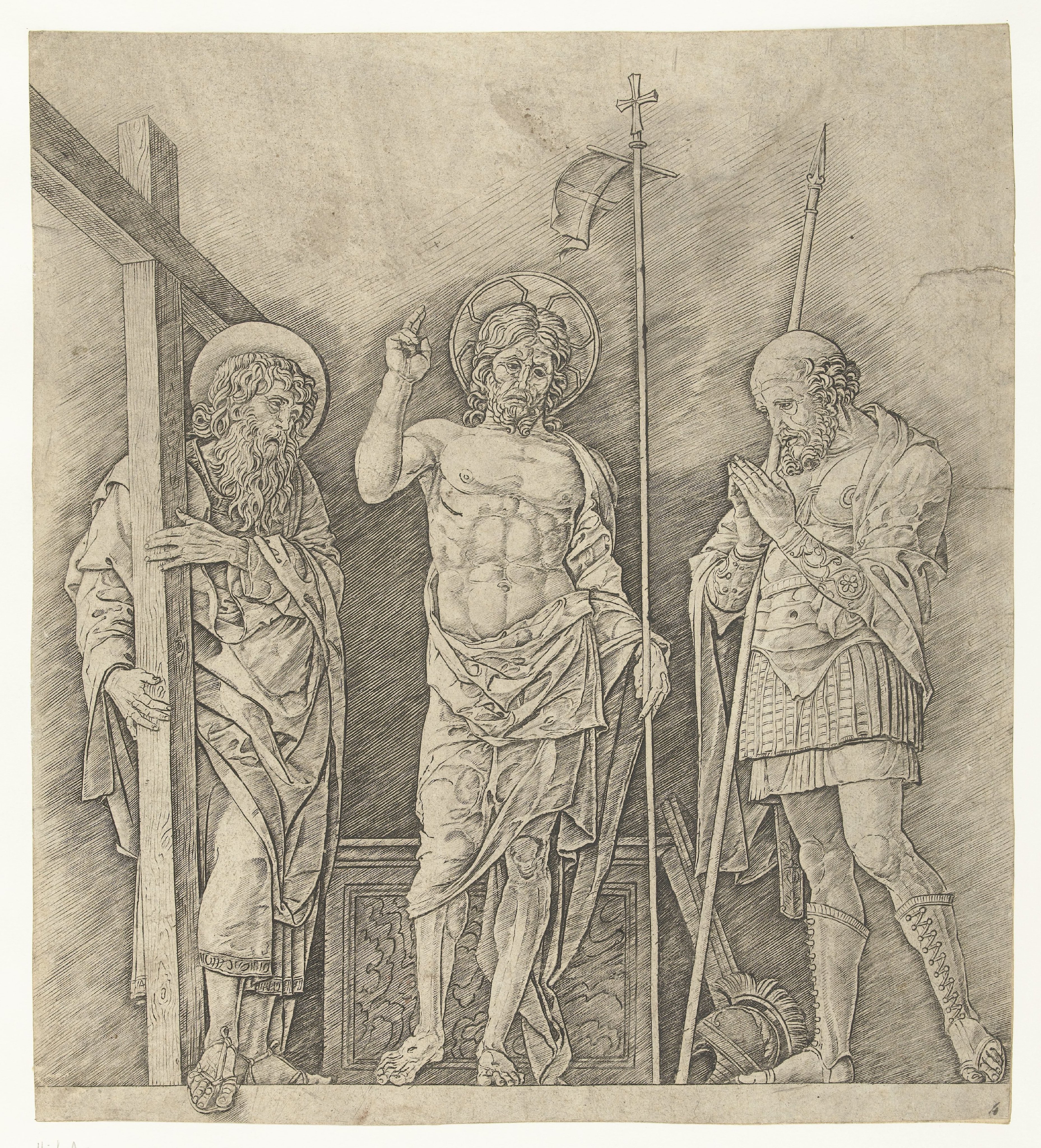 Herrezen Christus staand tussen heiligen Andreas en Longinus