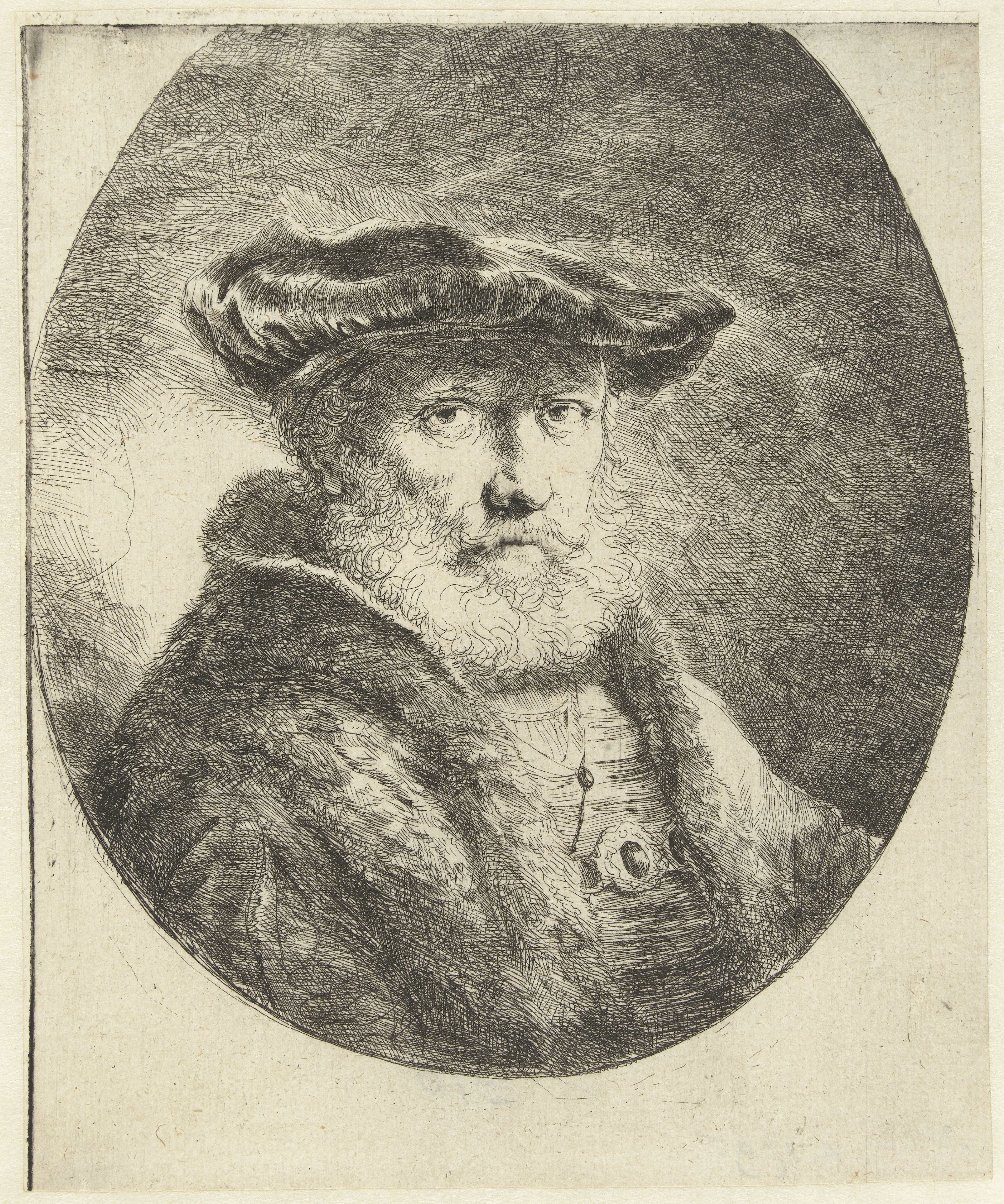 Buste van een oude man met fluwelen baret