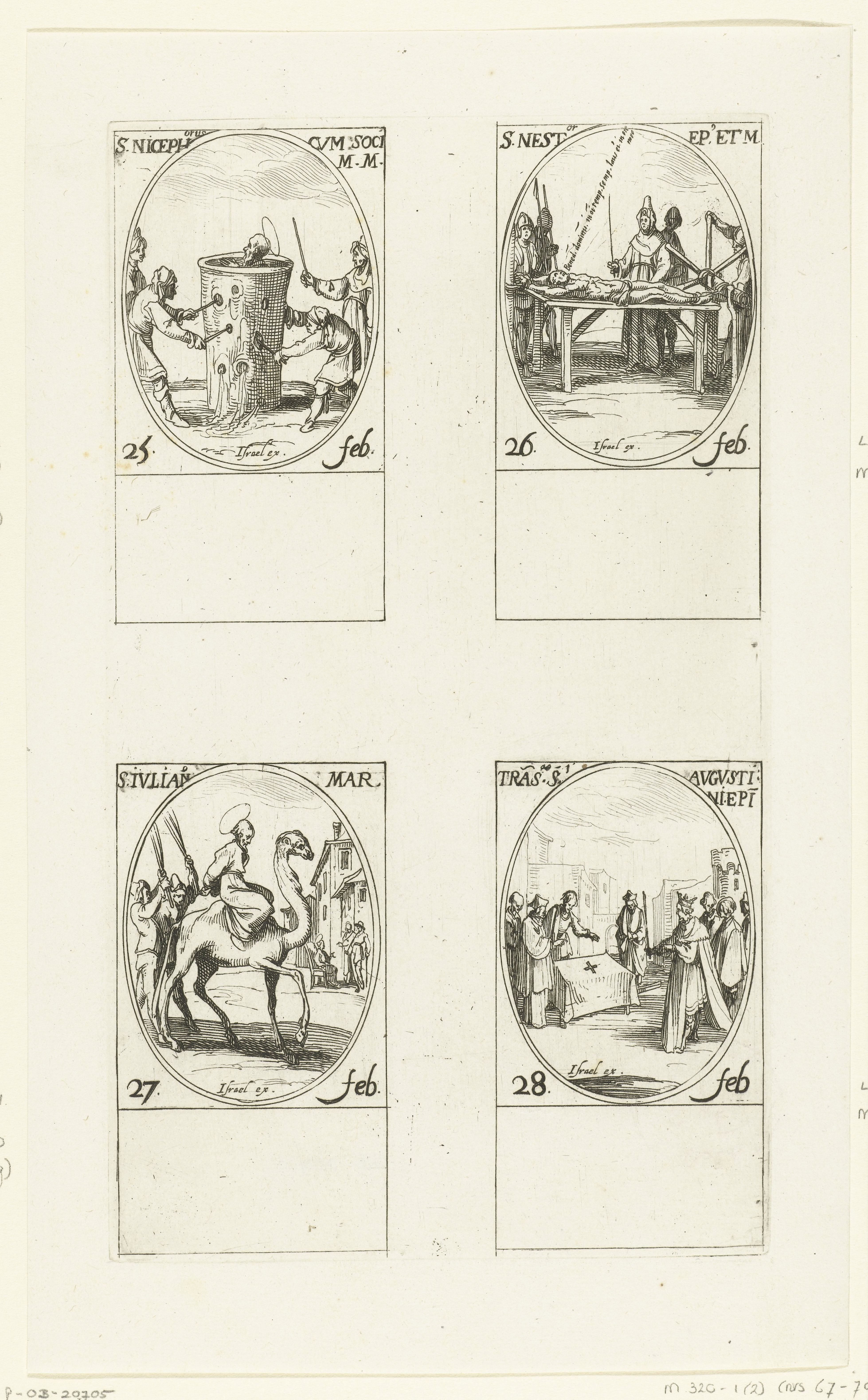 Heilige Niceforus en gezellen, Heilige Nestor, Heilige Julianus, Translatie van Augustinus' stoffelijke resten (25-28 februari)