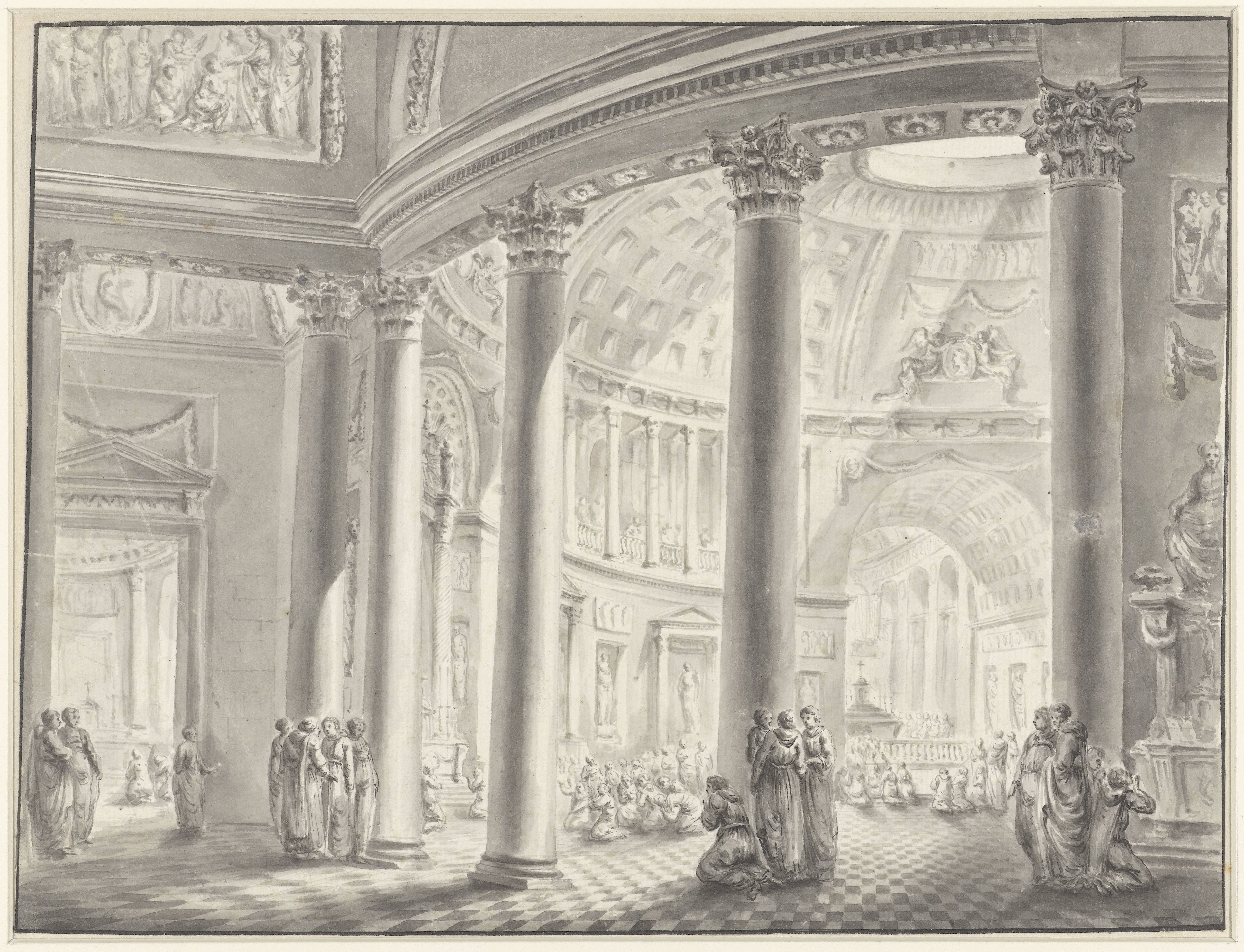 Interieur van een koepelkerk